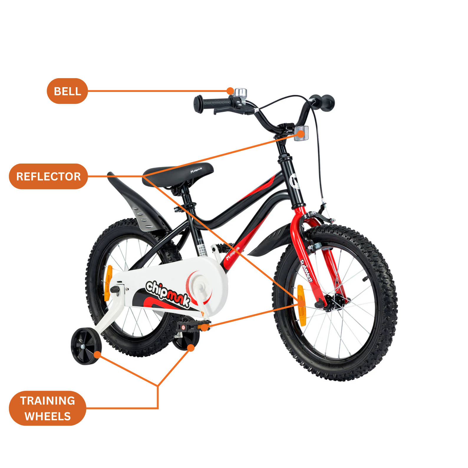 Chipmunk MK 18 Inch Bicycle with Lightweight Steel Frame, Adjustable Seat and Handle, Front + Rear Brakes, 95% Pre-Assembled Kid's Bikes with Training Wheels for Children 6-9 Years Old, Black