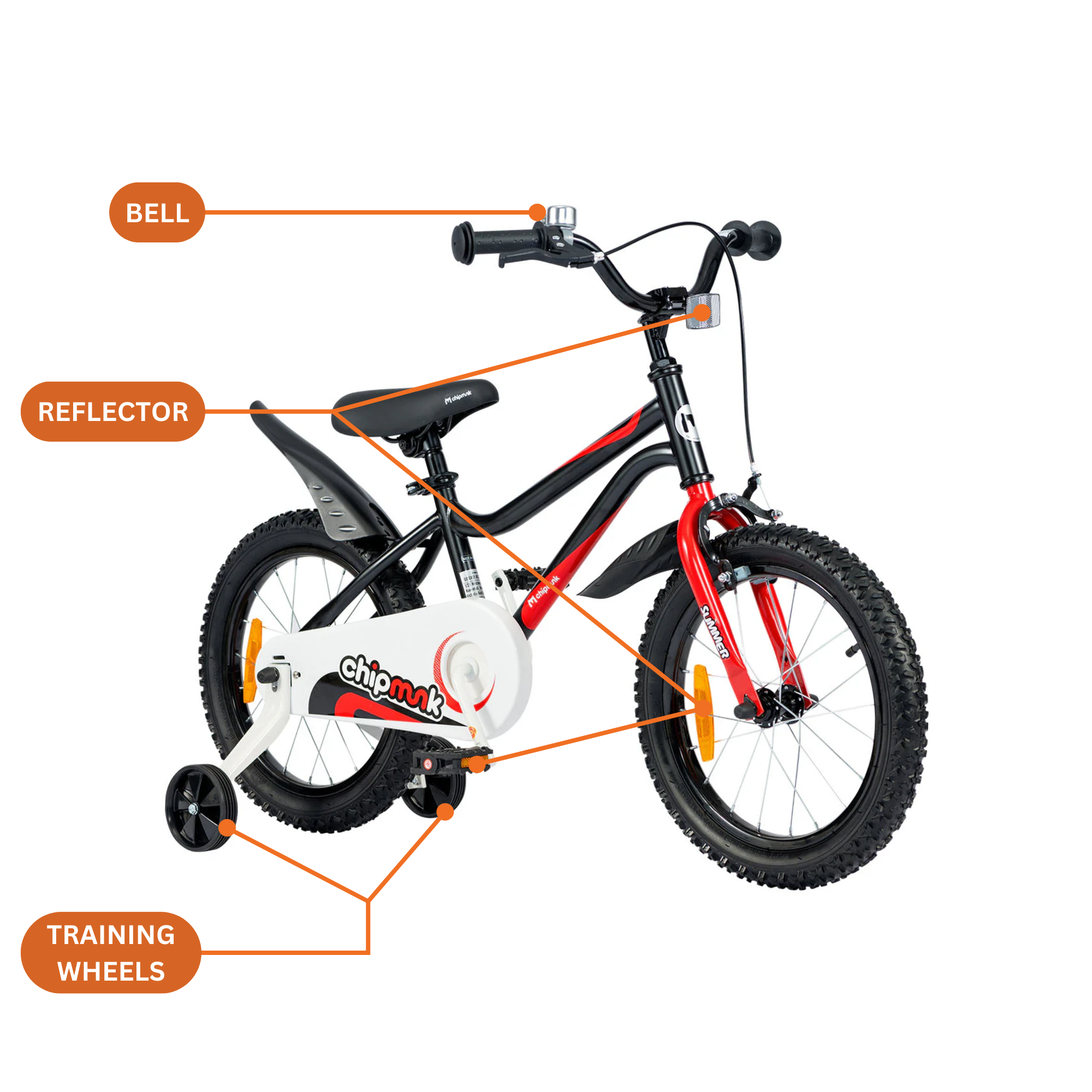 Chipmunk MK 16 Inch Bicycle with Lightweight Steel Frame, Adjustable Seat and Handle, Front + Rear Brakes, 95% Pre-Assembled Kid's Bikes with Training Wheels for Children 4-7 Years Old, Black