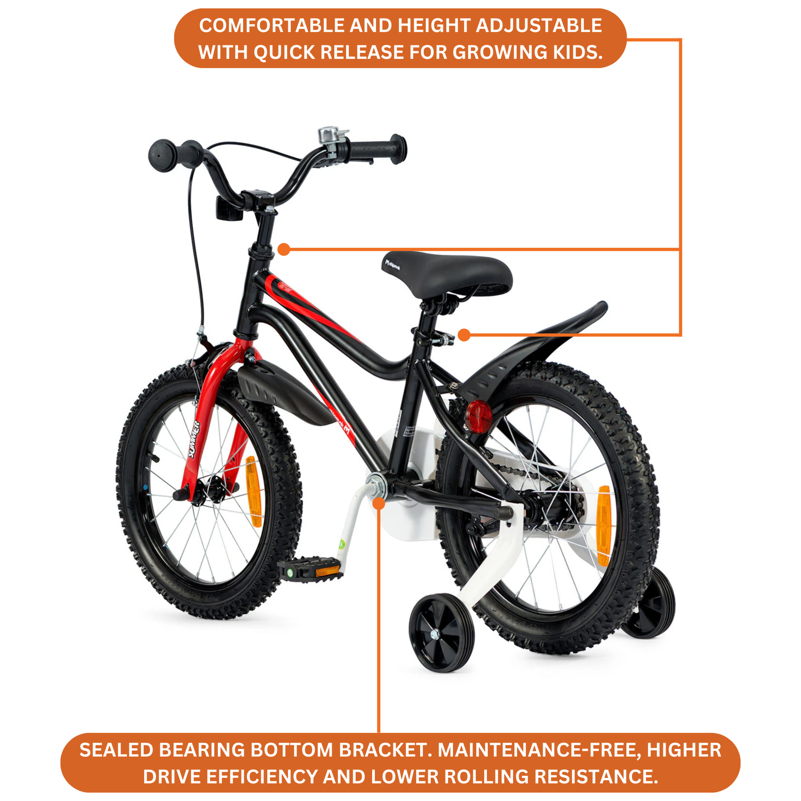 Chipmunk MK 18 Inch Bicycle with Lightweight Steel Frame, Adjustable Seat and Handle, Front + Rear Brakes, 95% Pre-Assembled Kid's Bikes with Training Wheels for Children 6-9 Years Old, Black