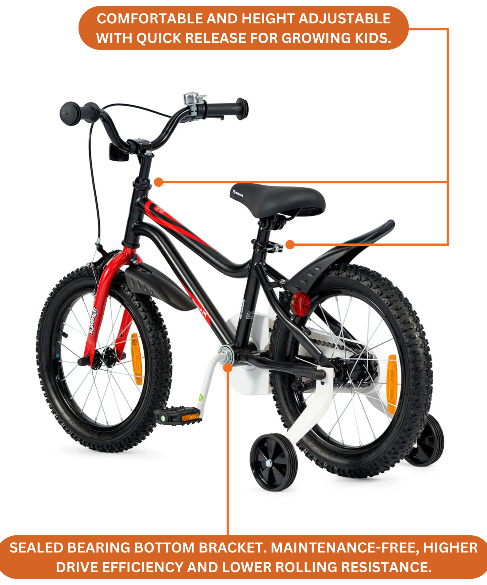 Chipmunk MK 18 Inch Bicycle with Lightweight Steel Frame, Adjustable Seat and Handle, Front + Rear Brakes, 95% Pre-Assembled Kid's Bikes with Training Wheels for Children 6-9 Years Old, Black