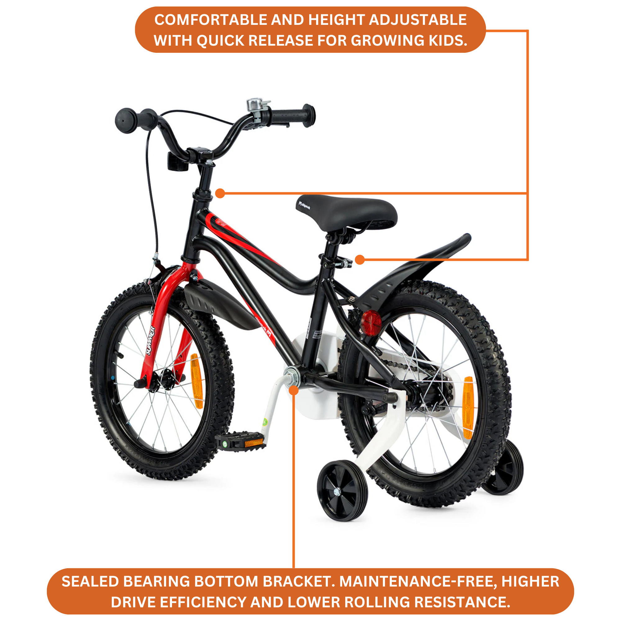 Chipmunk MK 14 Inch Bicycle with Lightweight Steel Frame, Adjustable Seat and Handle, Front + Rear Brakes, 95% Pre-Assembled Kid's Bikes with Training Wheels for Children 3-6 Years Old, Black