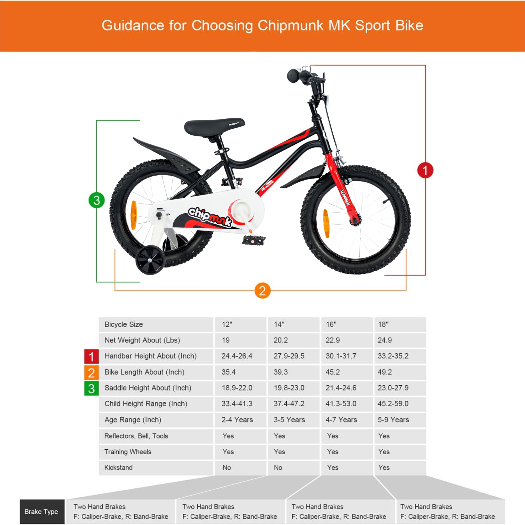 Chipmunk MK 14 Inch Bicycle with Lightweight Steel Frame, Adjustable Seat and Handle, Front + Rear Brakes, 95% Pre-Assembled Kid's Bikes with Training Wheels for Children 3-6 Years Old, Black