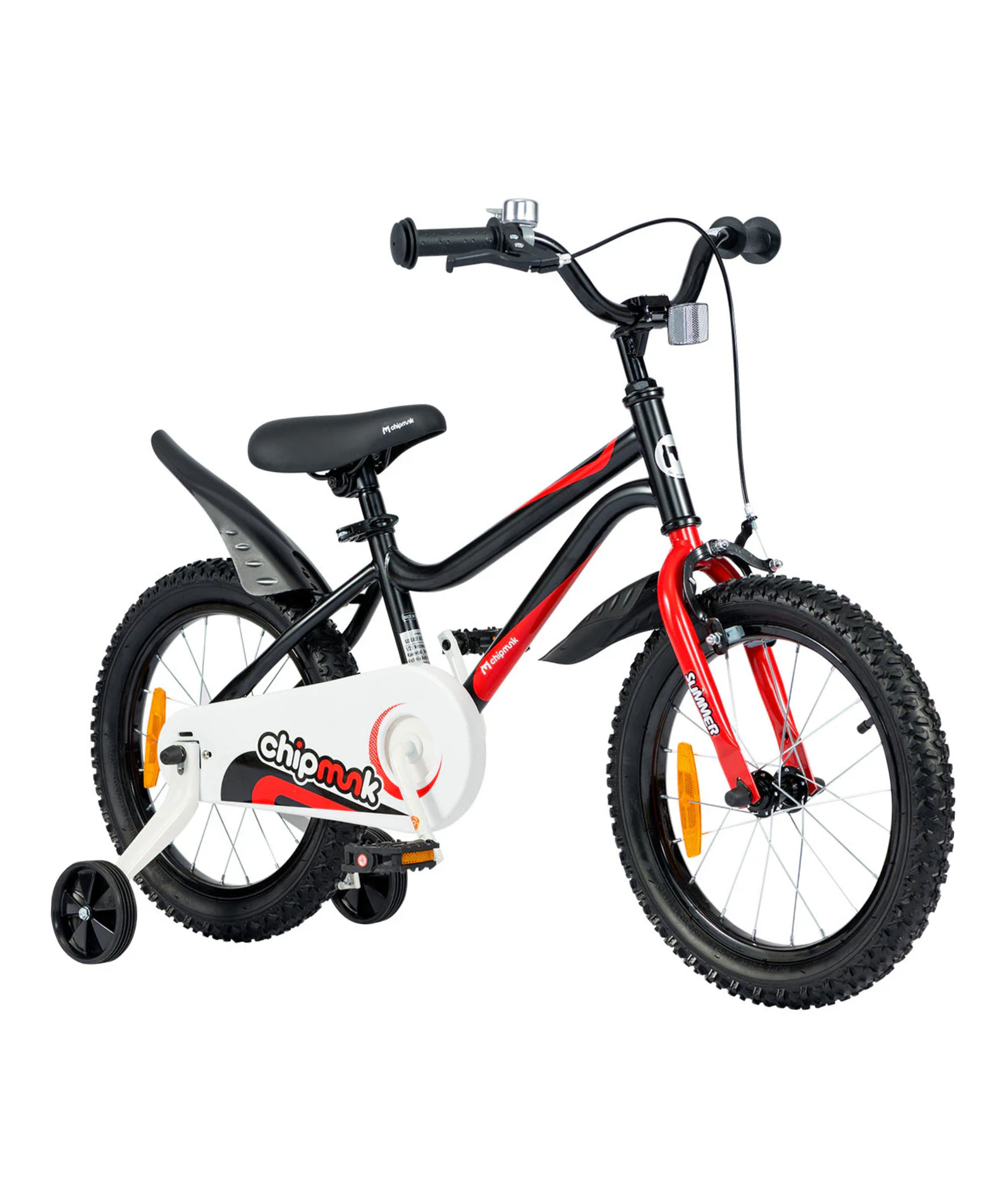 Chipmunk MK 14 Inch Bicycle with Lightweight Steel Frame, Adjustable Seat and Handle, Front + Rear Brakes, 95% Pre-Assembled Kid's Bikes with Training Wheels for Children 3-6 Years Old, Black