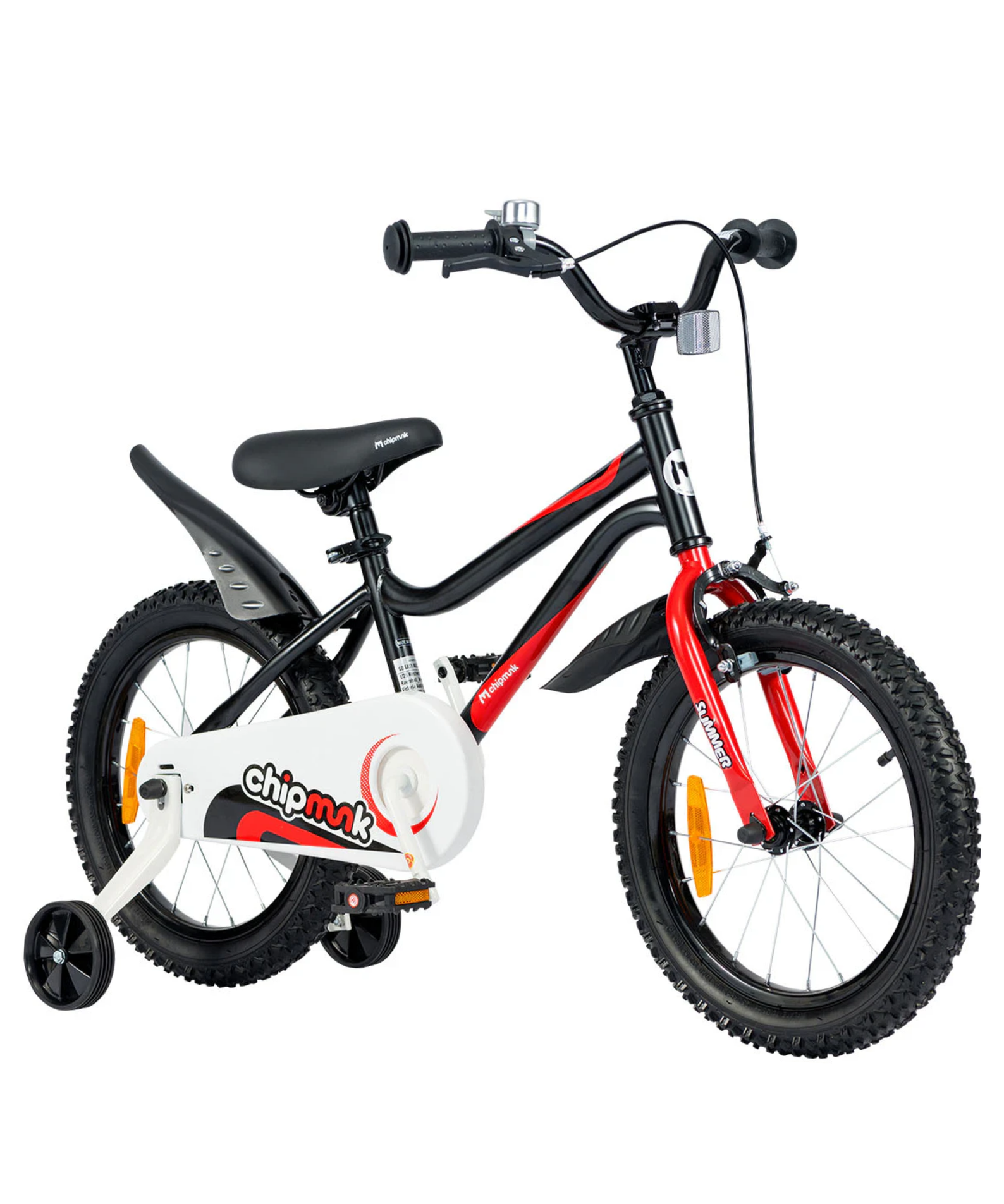 Chipmunk MK 16 Inch Bicycle with Lightweight Steel Frame, Adjustable Seat and Handle, Front + Rear Brakes, 95% Pre-Assembled Kid's Bikes with Training Wheels for Children 4-7 Years Old, Black
