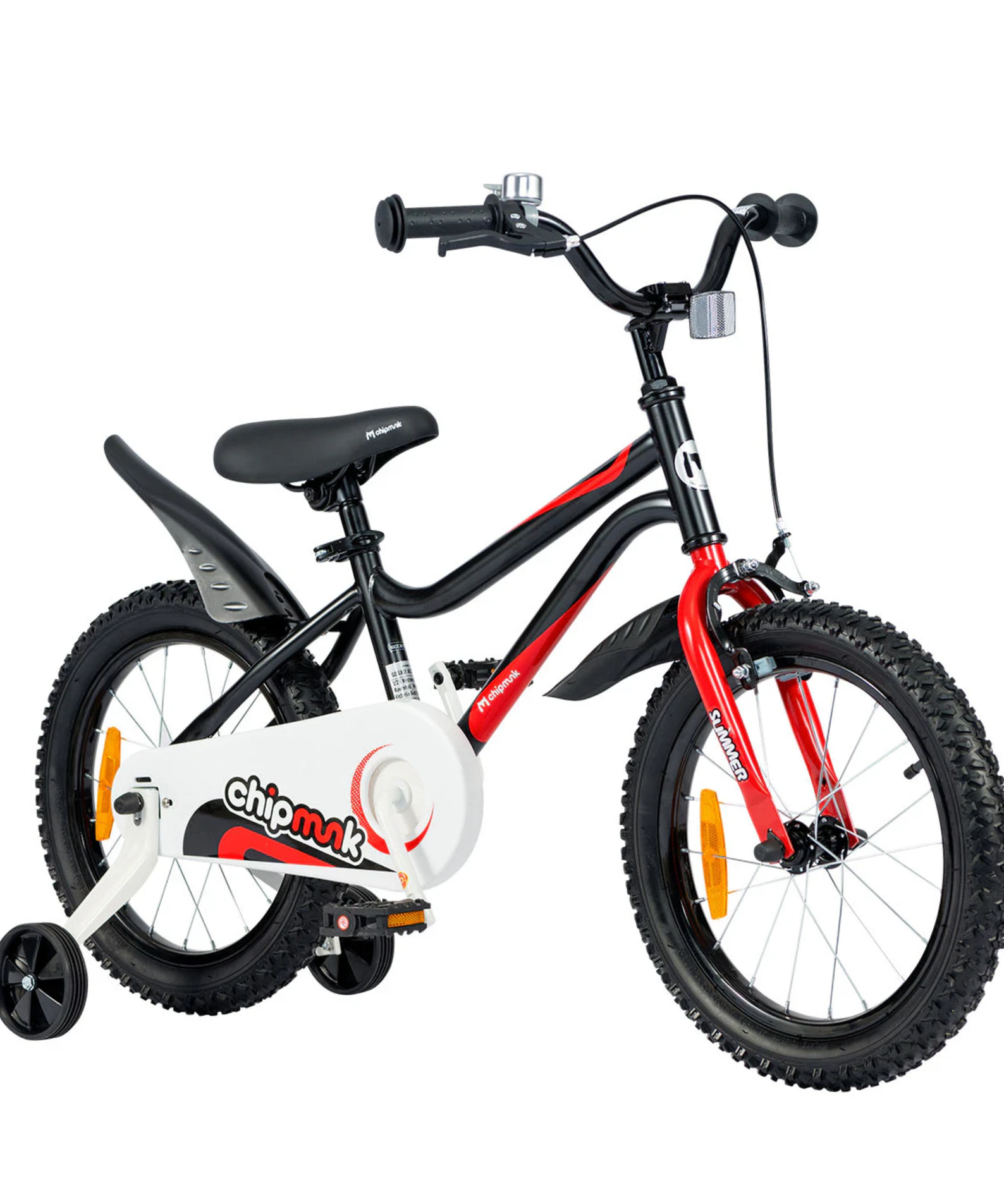 Chipmunk MK 18 Inch Bicycle with Lightweight Steel Frame, Adjustable Seat and Handle, Front + Rear Brakes, 95% Pre-Assembled Kid's Bikes with Training Wheels for Children 6-9 Years Old, Black