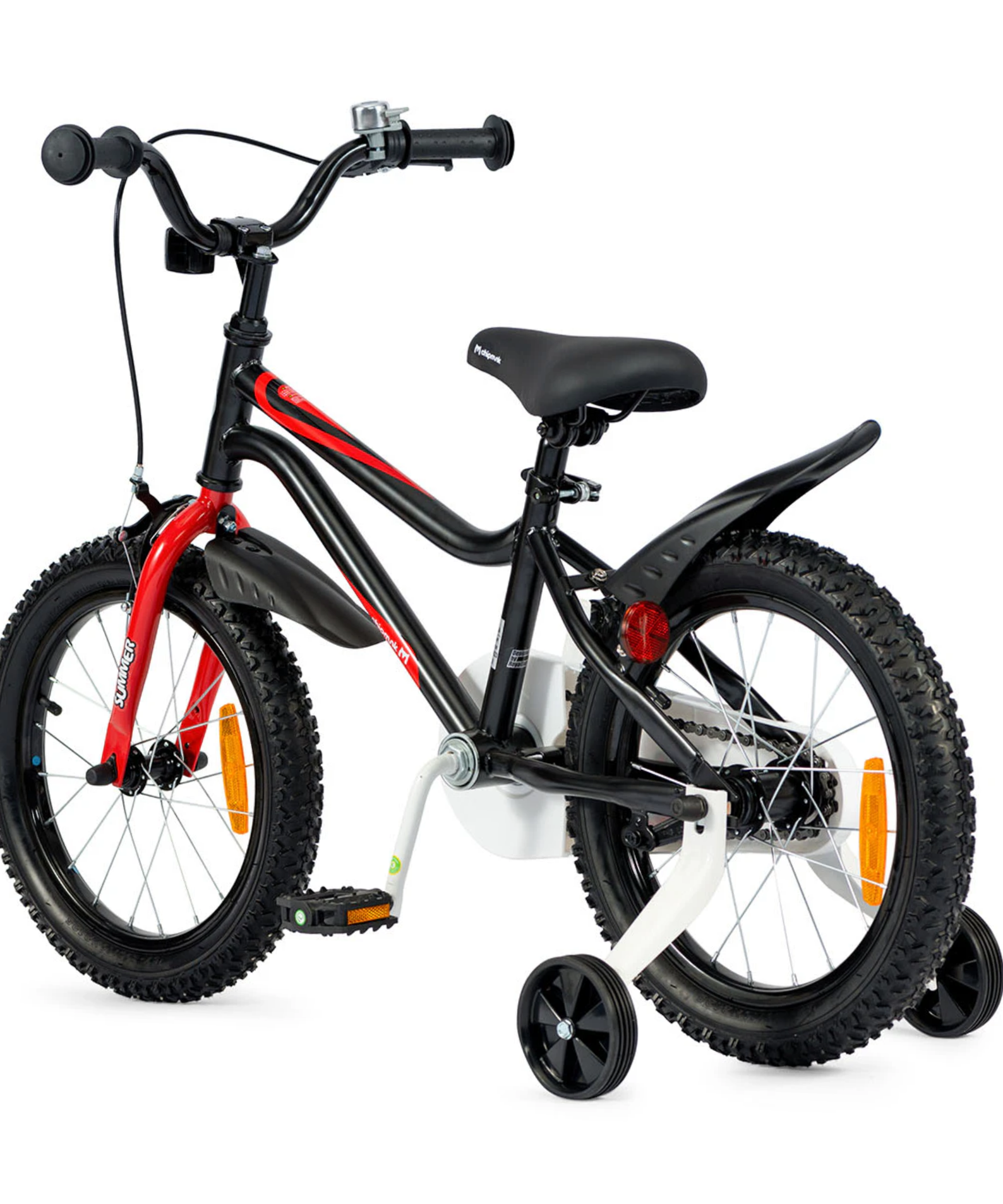 Chipmunk MK 18 Inch Bicycle with Lightweight Steel Frame, Adjustable Seat and Handle, Front + Rear Brakes, 95% Pre-Assembled Kid's Bikes with Training Wheels for Children 6-9 Years Old, Black