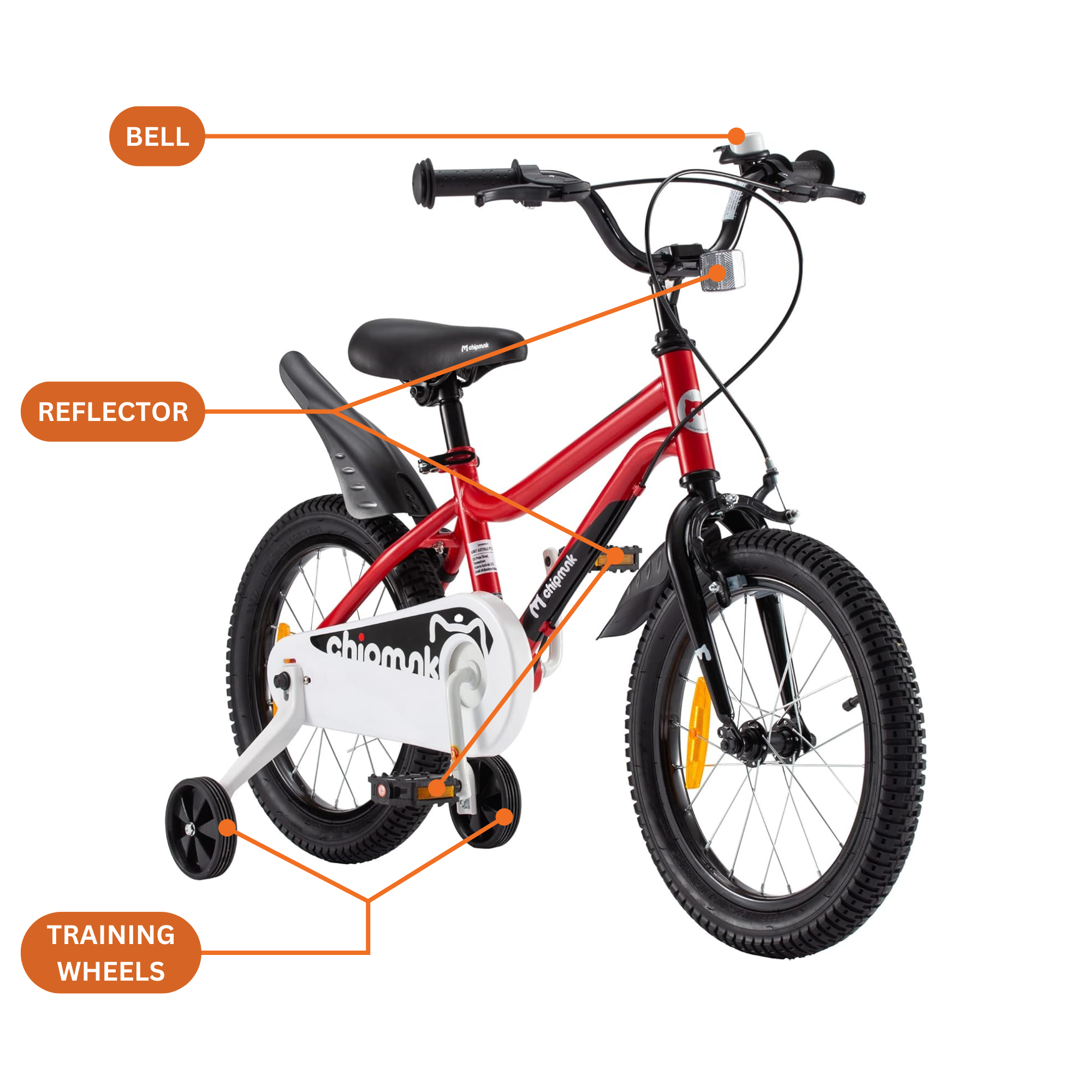 Chipmunk MK 12 Inch Bicycle with Lightweight Steel Frame, Adjustable Seat and Handle, Front + Rear Brakes, 95% Pre-Assembled Kid's Bikes with Training Wheels for Children 2-5 Years Old, Red