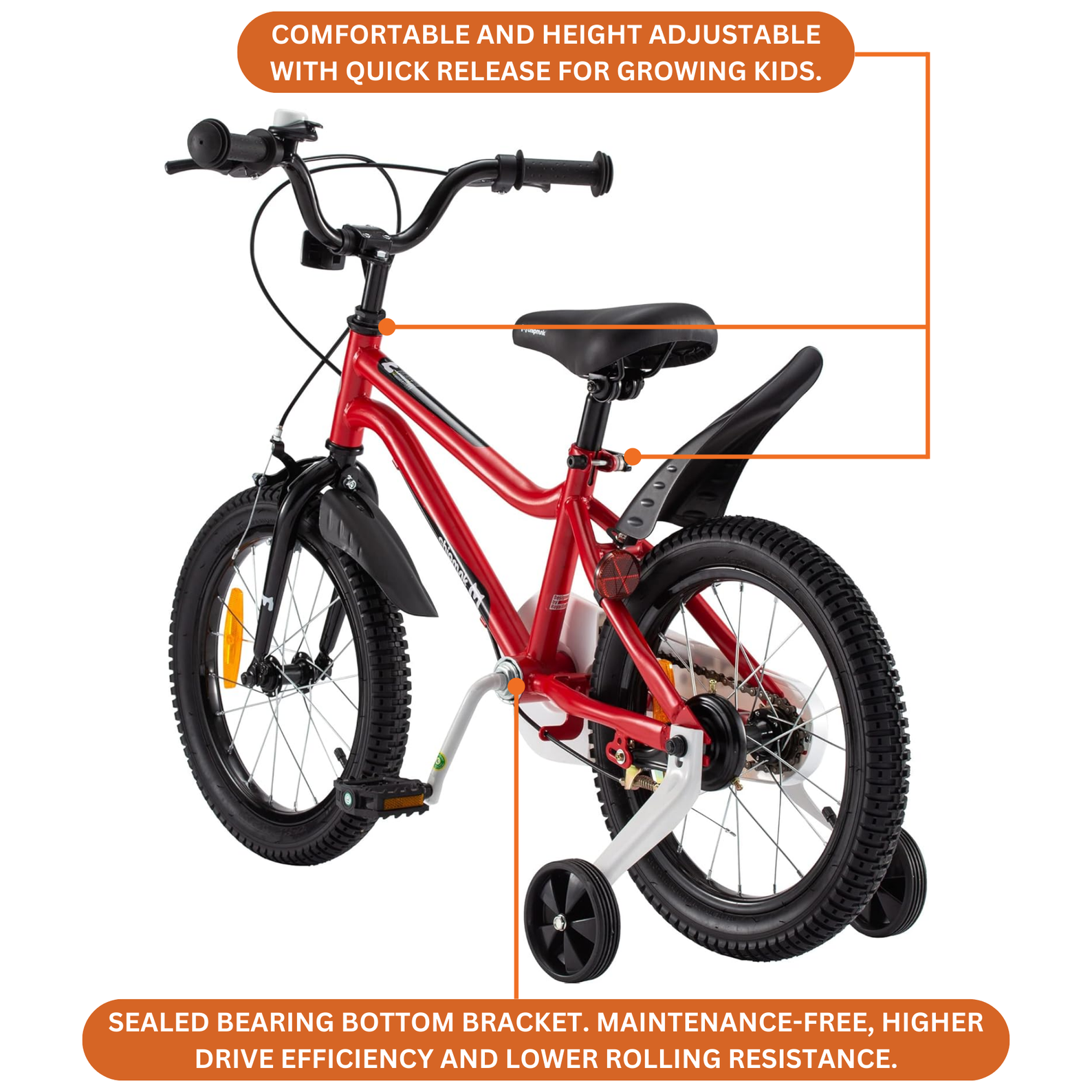 Chipmunk MK 16 Inch Bicycle with Lightweight Steel Frame, Adjustable Seat and Handle, Front + Rear Brakes, 95% Pre-Assembled Kid's Bikes with Training Wheels for Children 4-7 Years Old, Red