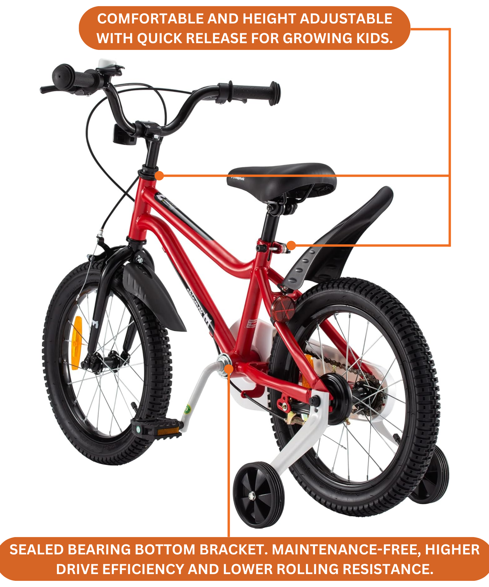 Chipmunk MK 16 Inch Bicycle with Lightweight Steel Frame, Adjustable Seat and Handle, Front + Rear Brakes, 95% Pre-Assembled Kid's Bikes with Training Wheels for Children 4-7 Years Old, Red