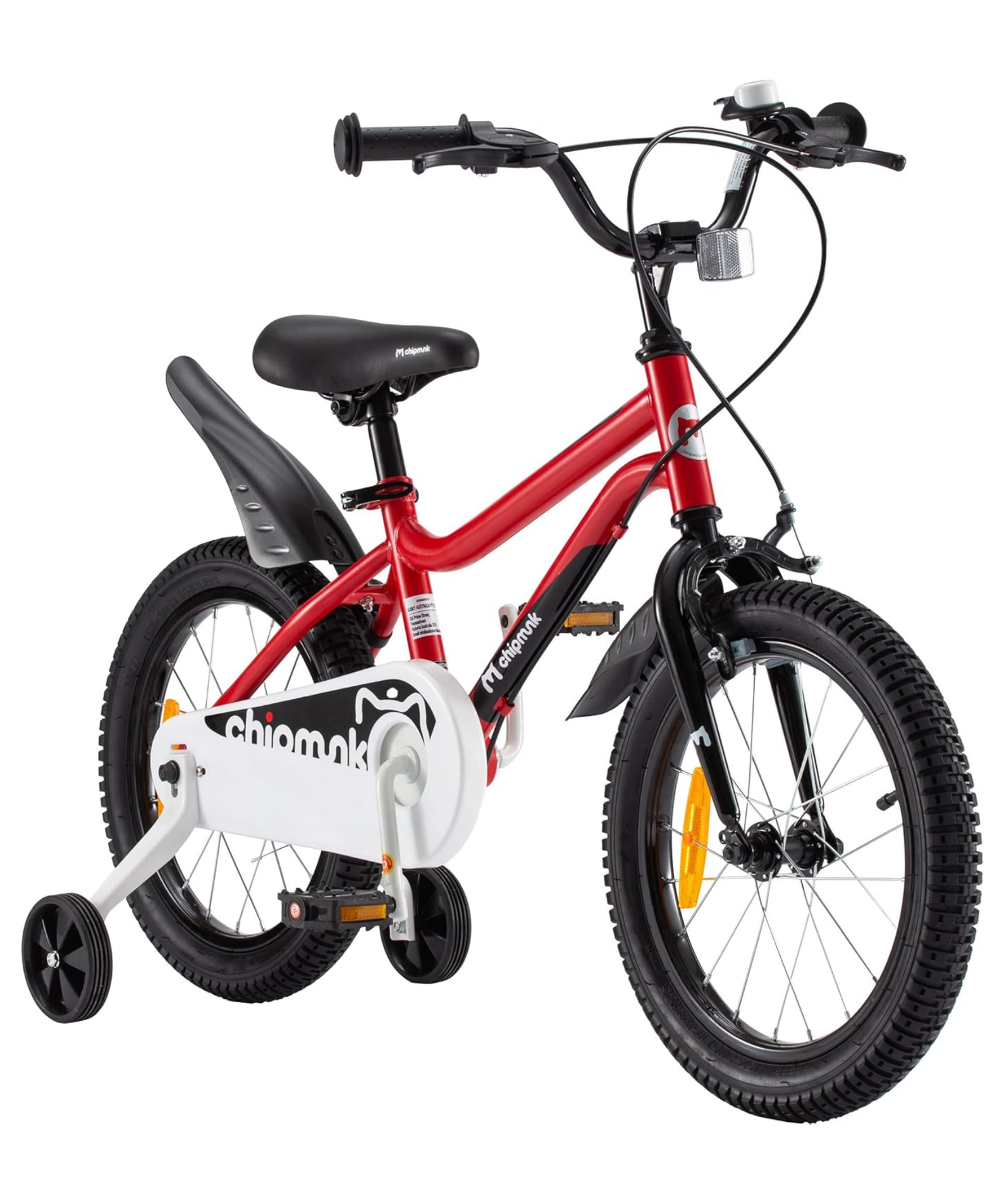 Chipmunk MK 12 Inch Bicycle with Lightweight Steel Frame, Adjustable Seat and Handle, Front + Rear Brakes, 95% Pre-Assembled Kid's Bikes with Training Wheels for Children 2-5 Years Old, Red