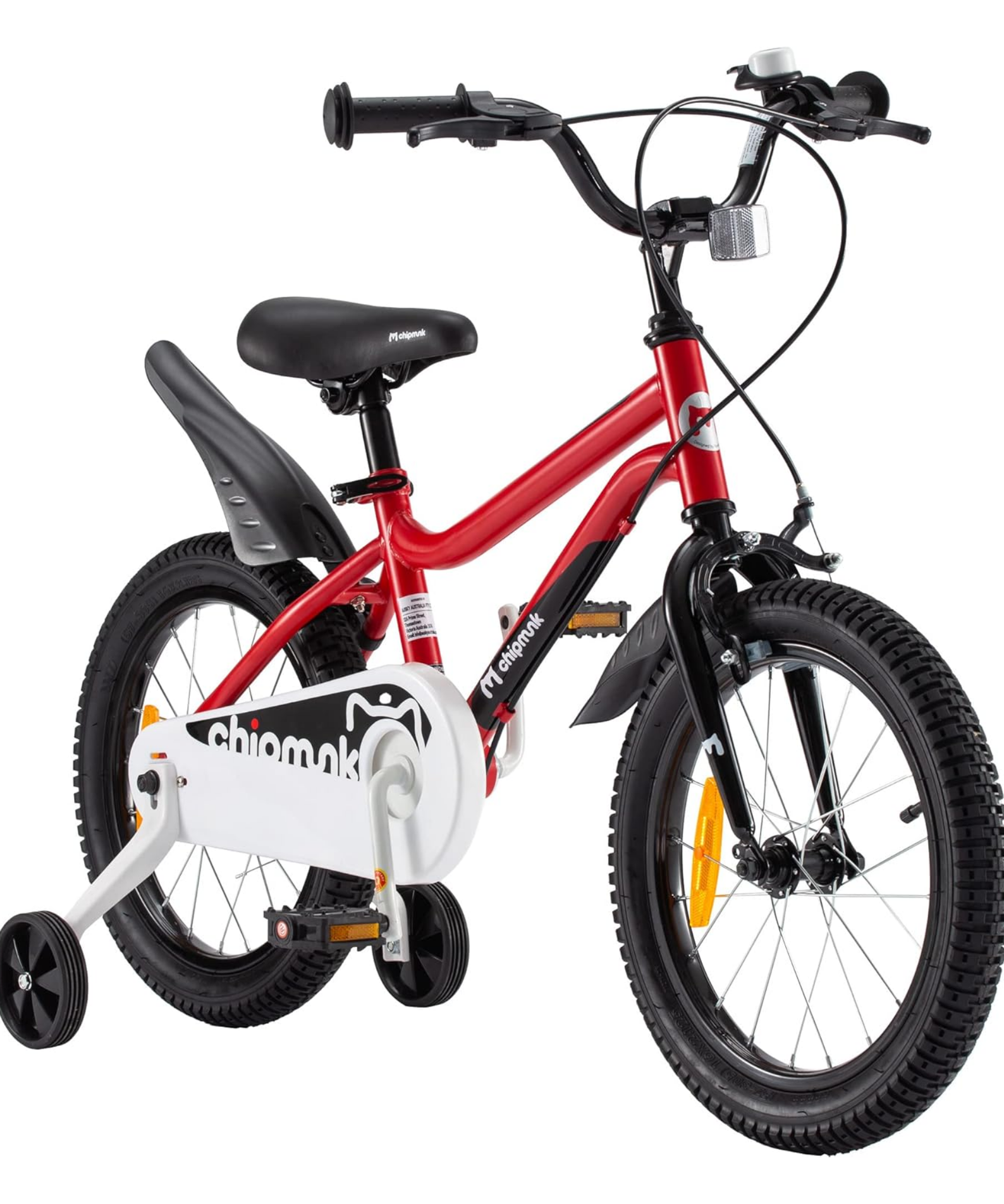 Chipmunk MK 18 Inch Bicycle with Lightweight Steel Frame, Adjustable Seat and Handle, Front + Rear Brakes, 95% Pre-Assembled Kid's Bikes with Training Wheels for Children 6-9 Years Old, Red