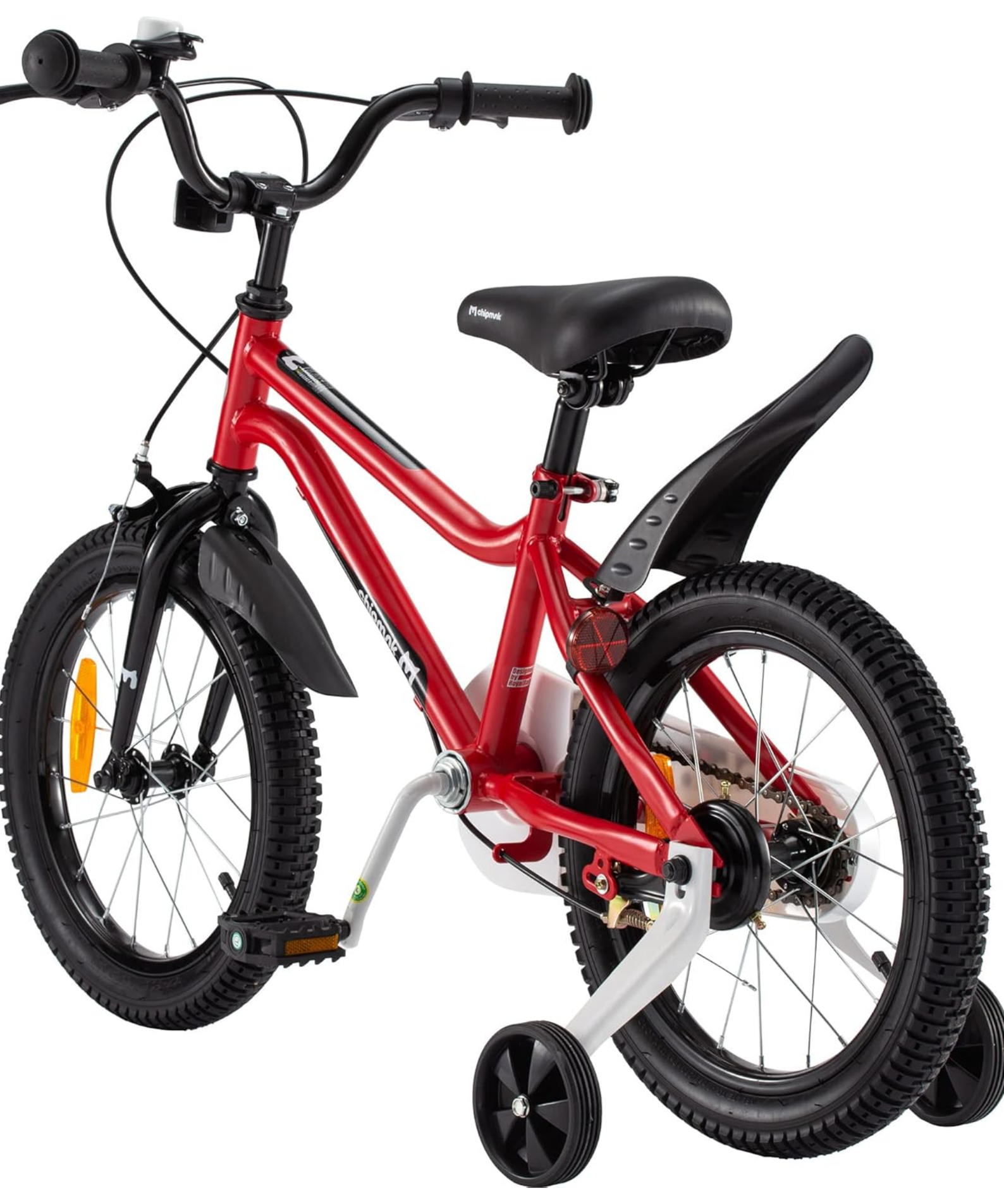 Chipmunk MK 18 Inch Bicycle with Lightweight Steel Frame, Adjustable Seat and Handle, Front + Rear Brakes, 95% Pre-Assembled Kid's Bikes with Training Wheels for Children 6-9 Years Old, Red