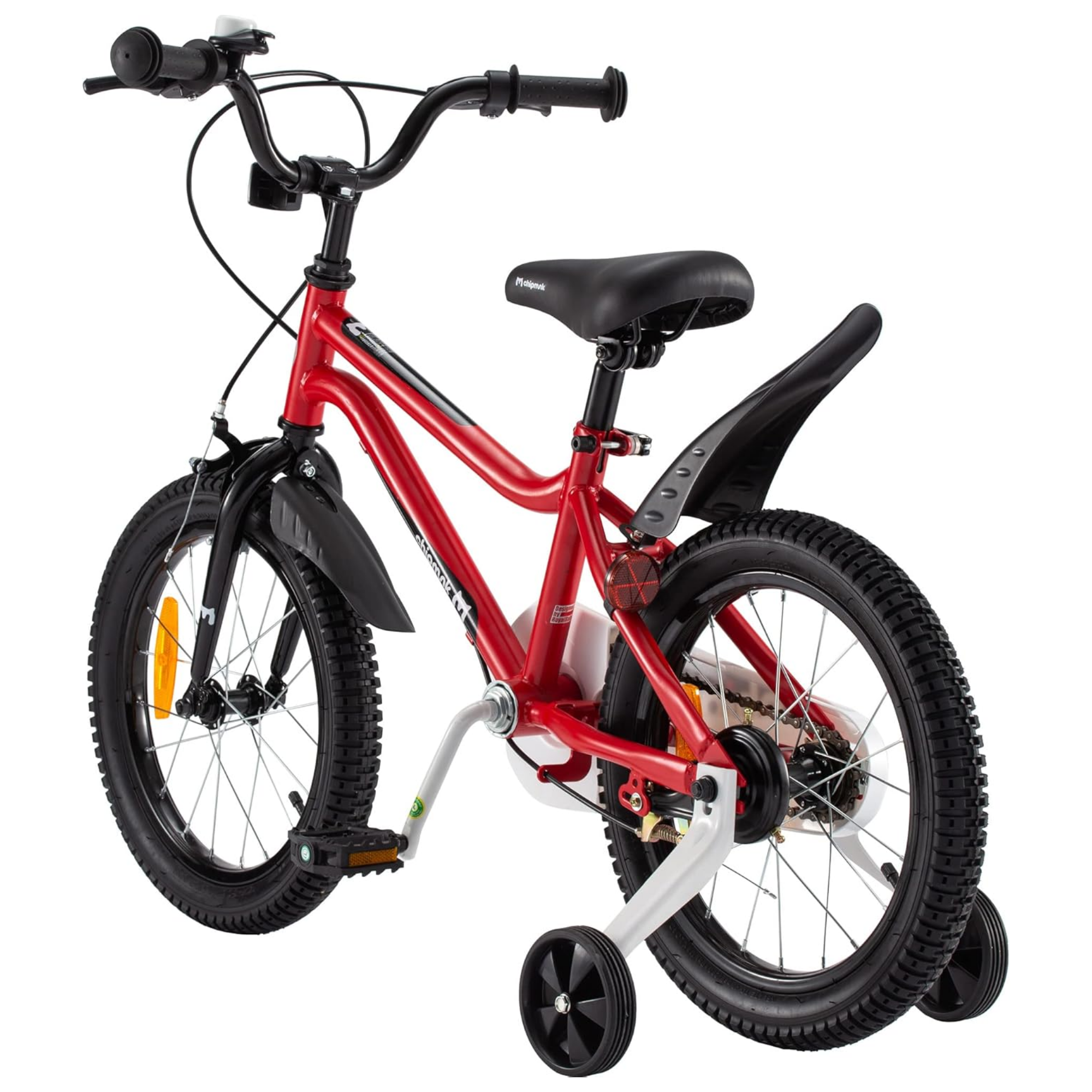 Chipmunk MK 18 Inch Bicycle with Lightweight Steel Frame, Adjustable Seat and Handle, Front + Rear Brakes, 95% Pre-Assembled Kid's Bikes with Training Wheels for Children 6-9 Years Old, Red