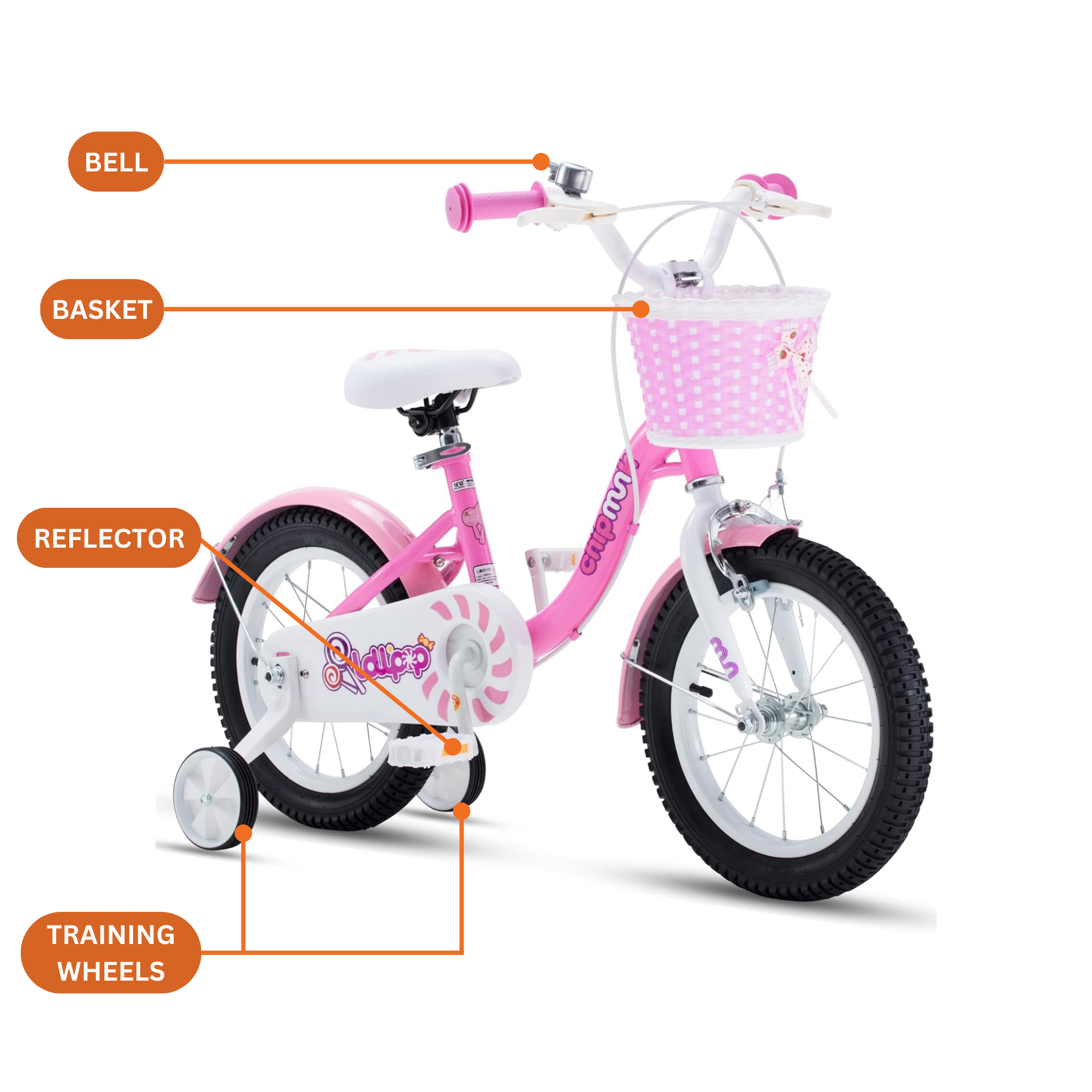 Chipmunk MM 18 Inch Bicycle with Lightweight Steel Frame, Basket, Adjustable Seat and Handle, Front + Rear Brakes, 85% Pre-Assembled Kid's Bikes with Training Wheels for Children 6-9 Years Old, Pink