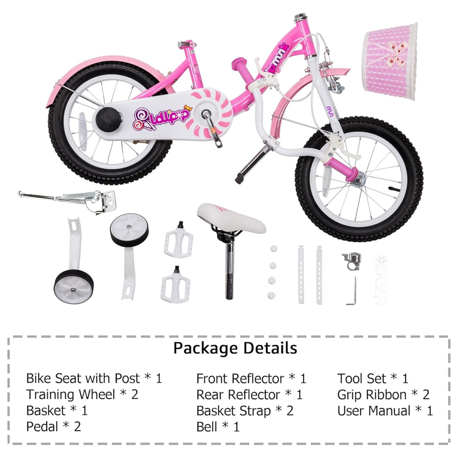 Chipmunk MM 18 Inch Bicycle with Lightweight Steel Frame, Basket, Adjustable Seat and Handle, Front + Rear Brakes, 85% Pre-Assembled Kid's Bikes with Training Wheels for Children 6-9 Years Old, Pink