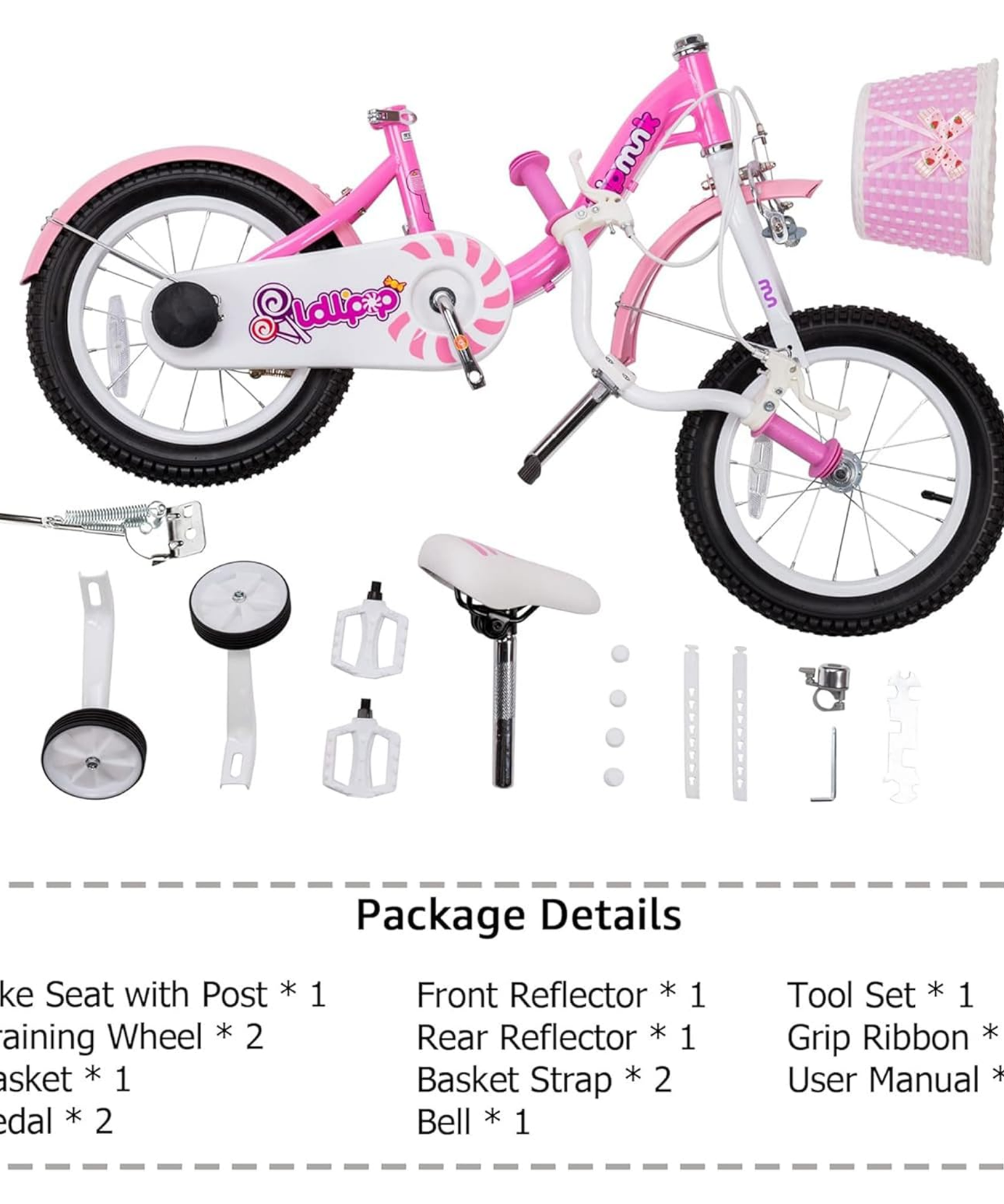 Chipmunk MM 16 Inch Bicycle with Lightweight Steel Frame, Basket, Adjustable Seat and Handle, Front + Rear Brakes, 85% Pre-Assembled Kid's Bikes with Training Wheels for Children 4-7 Years Old, Pink