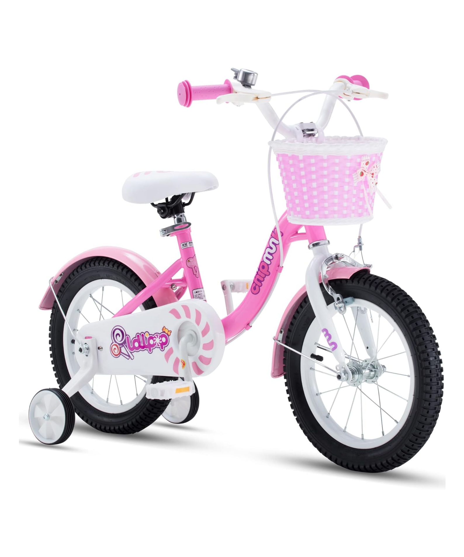Chipmunk MM 14 Inch Bicycle with Lightweight Steel Frame, Basket, Adjustable Seat and Handle, Front + Rear Brakes, 85% Pre-Assembled Kid's Bikes with Training Wheels for Children 3-6 Years Old, Pink