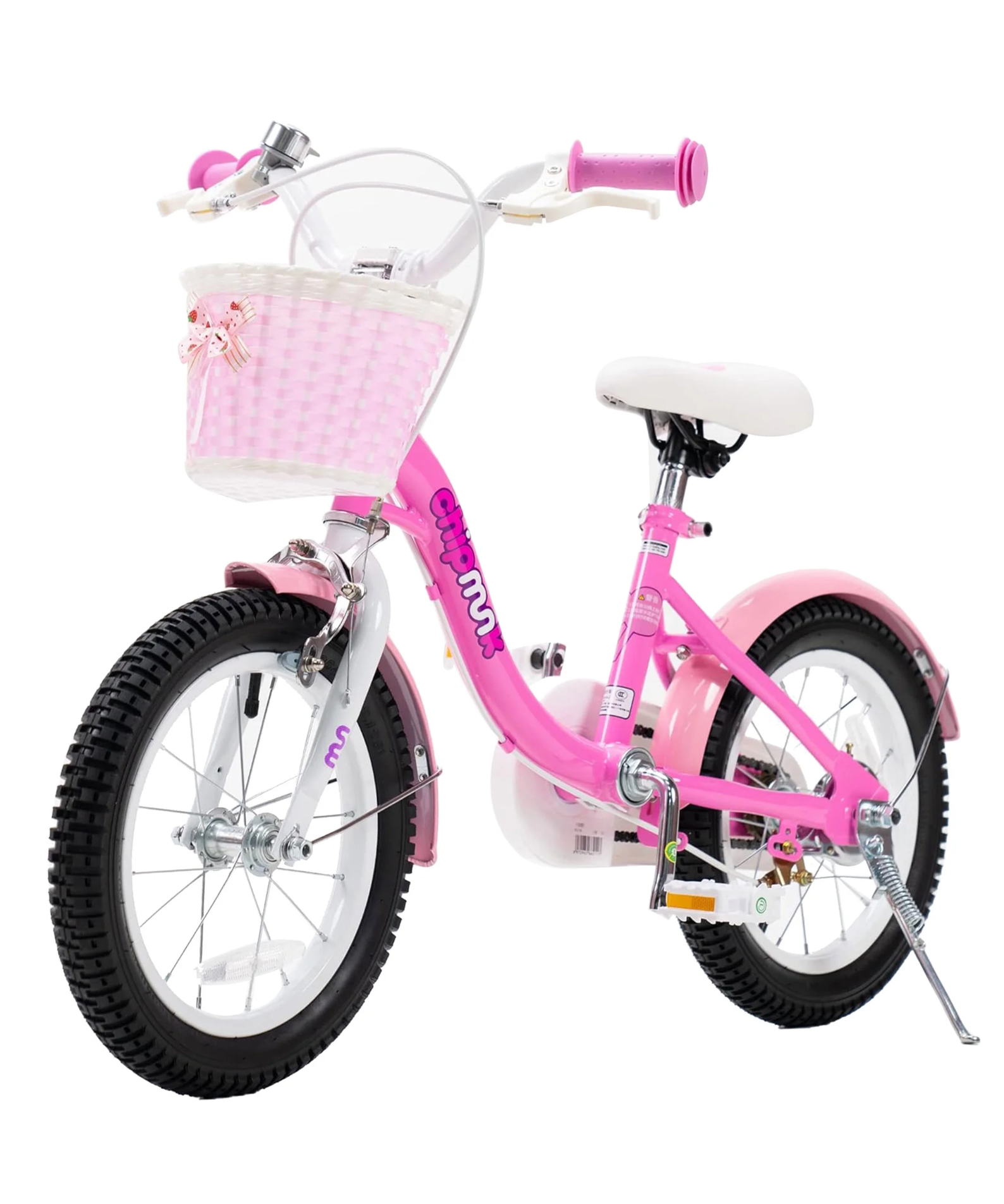 Chipmunk MM 14 Inch Bicycle with Lightweight Steel Frame, Basket, Adjustable Seat and Handle, Front + Rear Brakes, 85% Pre-Assembled Kid's Bikes with Training Wheels for Children 3-6 Years Old, Pink