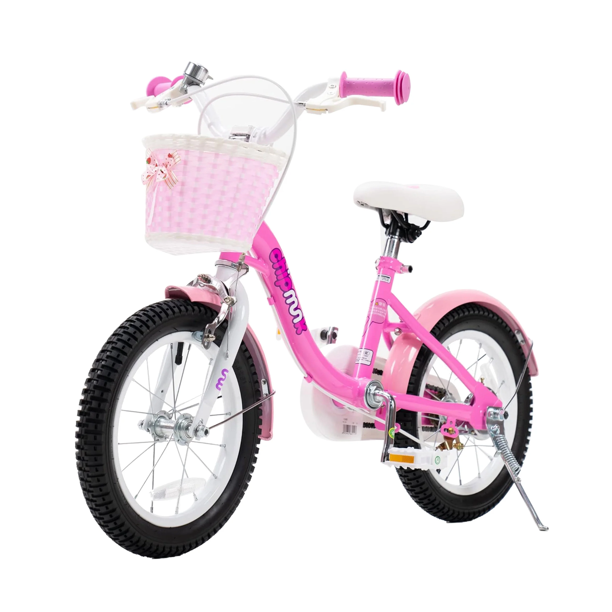 Chipmunk MM 14 Inch Bicycle with Lightweight Steel Frame, Basket, Adjustable Seat and Handle, Front + Rear Brakes, 85% Pre-Assembled Kid's Bikes with Training Wheels for Children 3-6 Years Old, Pink