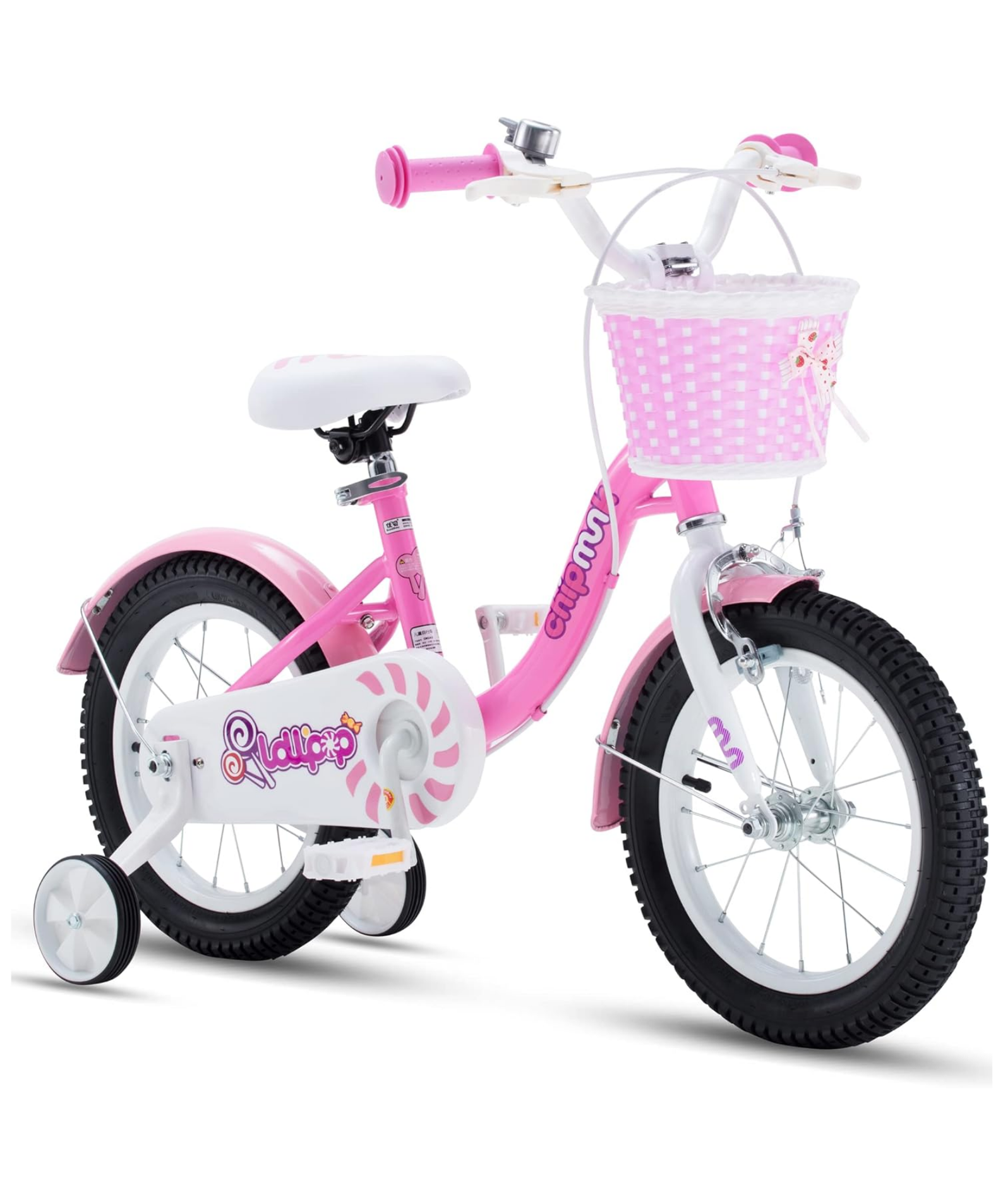 Chipmunk MM 16 Inch Bicycle with Lightweight Steel Frame, Basket, Adjustable Seat and Handle, Front + Rear Brakes, 85% Pre-Assembled Kid's Bikes with Training Wheels for Children 4-7 Years Old, Pink