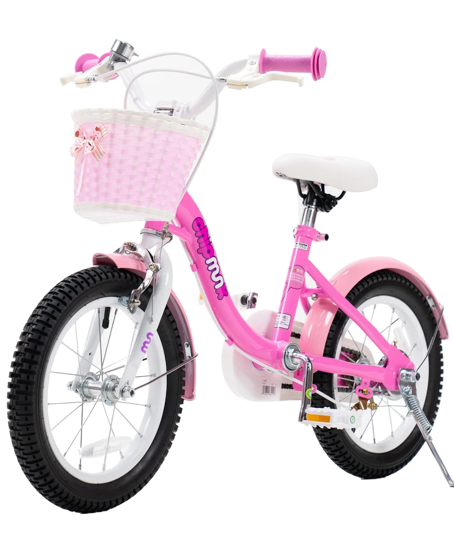 Chipmunk MM 16 Inch Bicycle with Lightweight Steel Frame, Basket, Adjustable Seat and Handle, Front + Rear Brakes, 85% Pre-Assembled Kid's Bikes with Training Wheels for Children 4-7 Years Old, Pink
