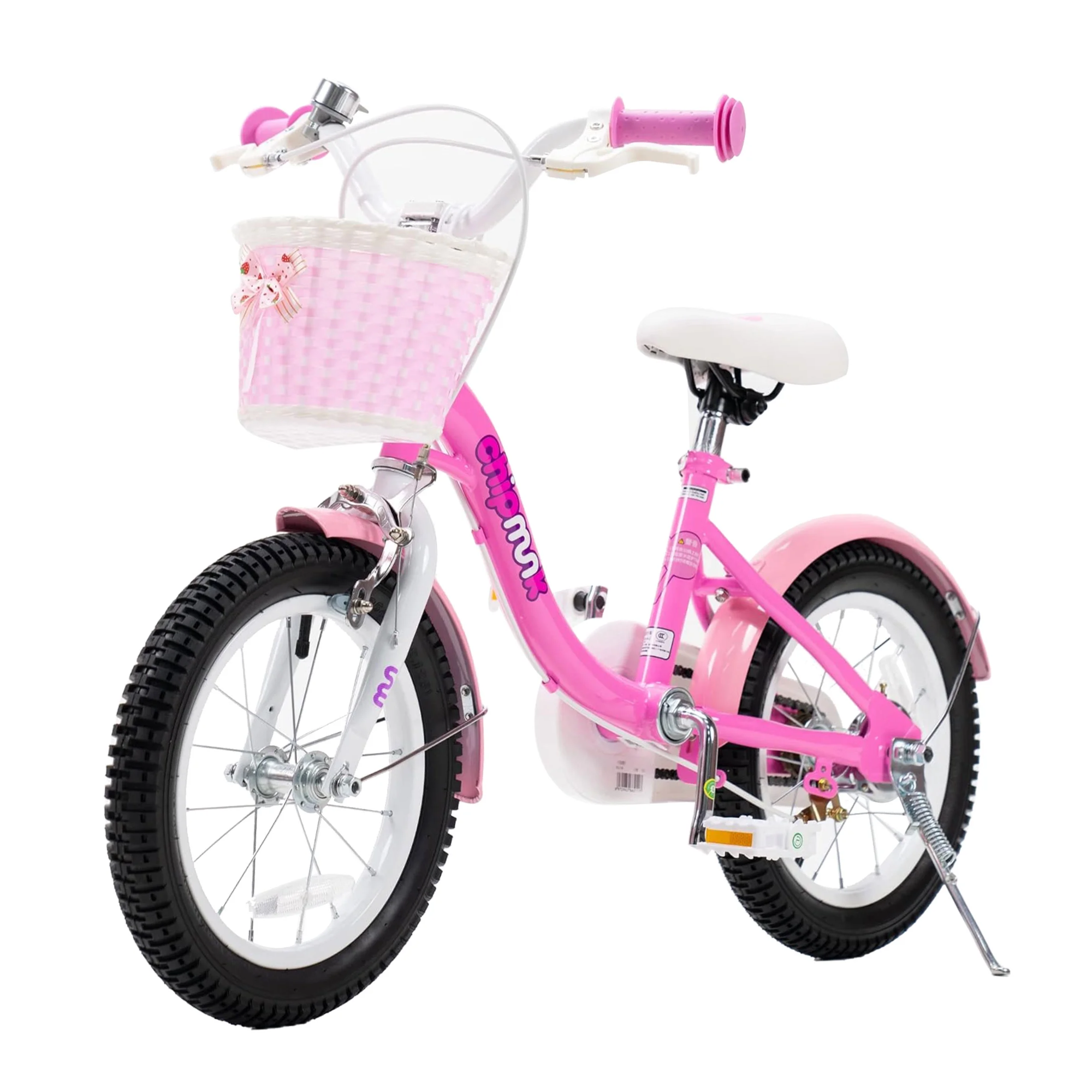 Chipmunk MM 16 Inch Bicycle with Lightweight Steel Frame, Basket, Adjustable Seat and Handle, Front + Rear Brakes, 85% Pre-Assembled Kid's Bikes with Training Wheels for Children 4-7 Years Old, Pink