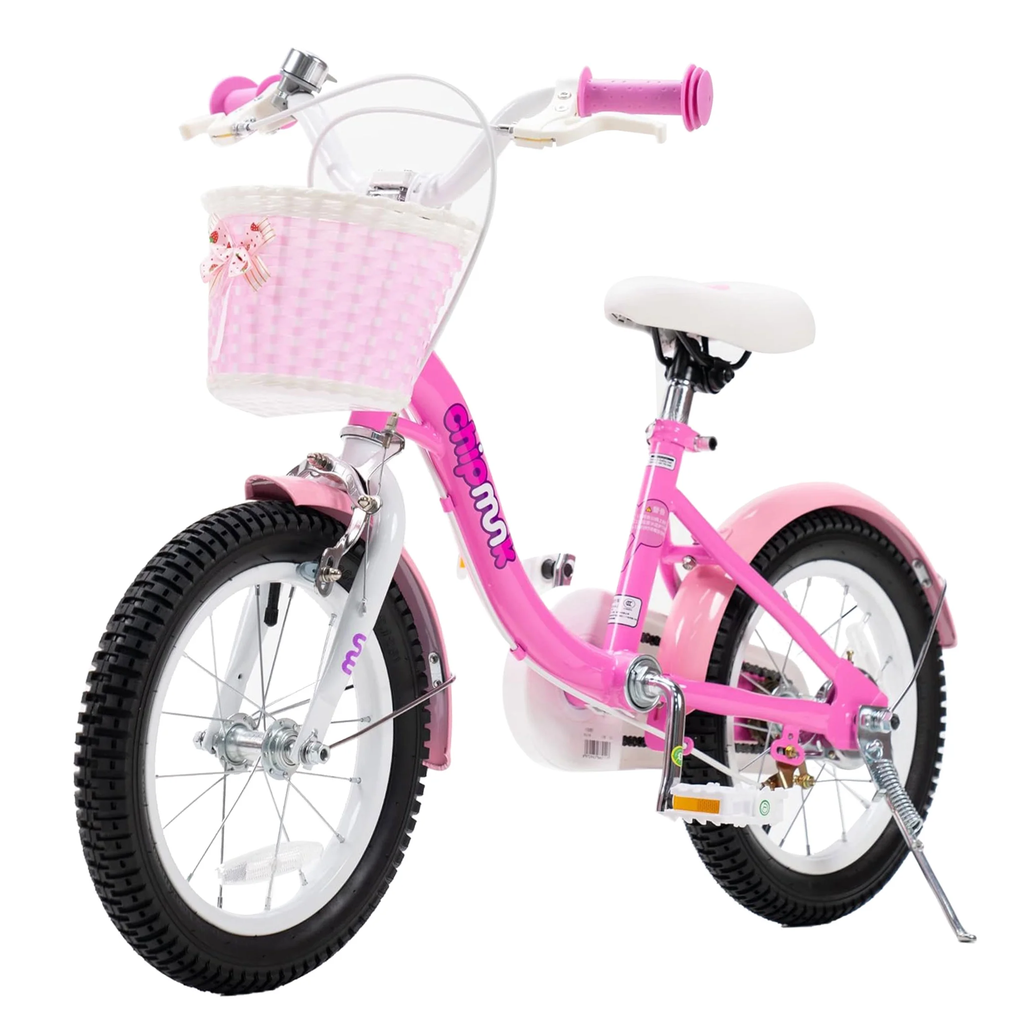 Chipmunk MM 18 Inch Bicycle with Lightweight Steel Frame, Basket, Adjustable Seat and Handle, Front + Rear Brakes, 85% Pre-Assembled Kid's Bikes with Training Wheels for Children 6-9 Years Old, Pink