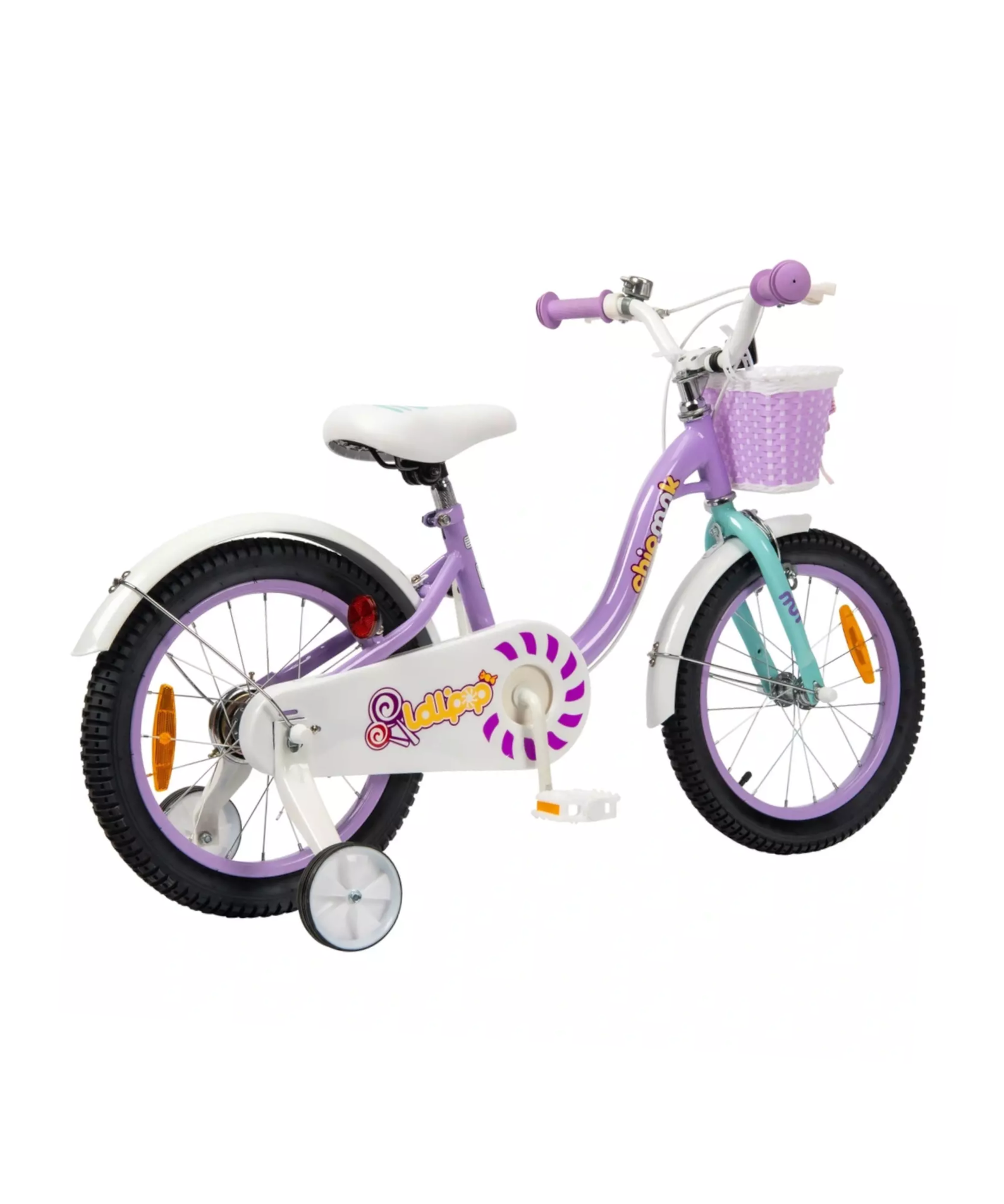 Chipmunk MM 12 Inch Bicycle with Lightweight Steel Frame, Basket, Adjustable Seat and Handle, Front + Rear Brakes, 85% Pre-Assembled Kid's Bikes with Training Wheels for Children 2-5 Years Old, Purple