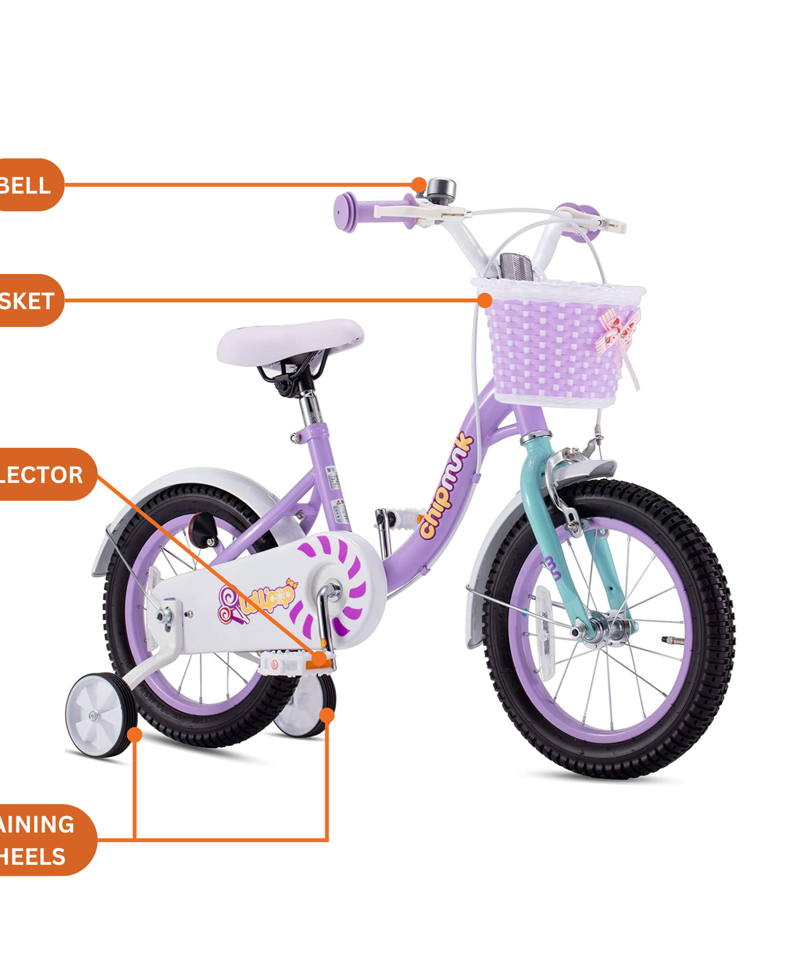 Chipmunk MM 12 Inch Bicycle with Lightweight Steel Frame, Basket, Adjustable Seat and Handle, Front + Rear Brakes, 85% Pre-Assembled Kid's Bikes with Training Wheels for Children 2-5 Years Old, Purple