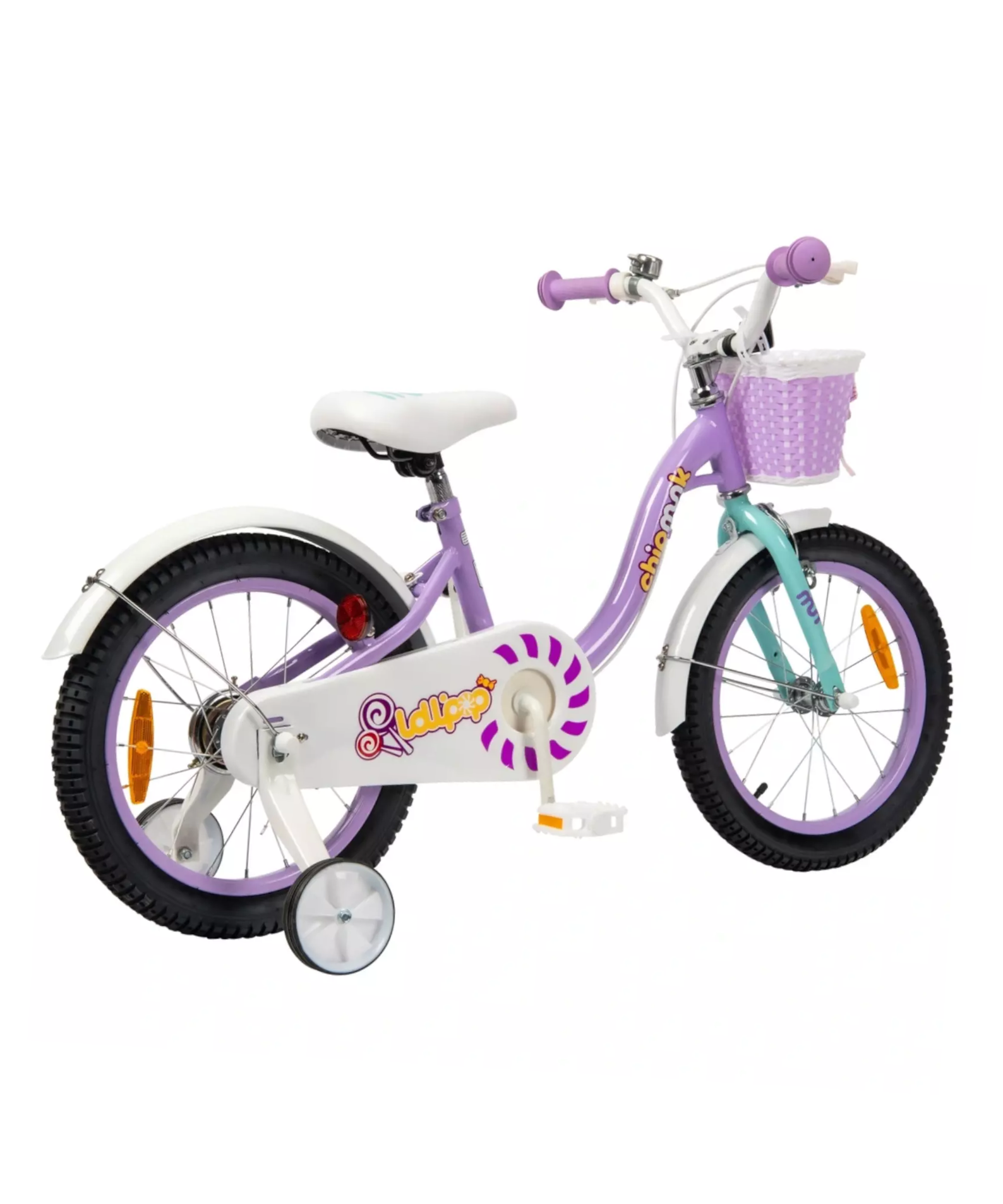 Chipmunk MM 14 Inch Bicycle with Lightweight Steel Frame, Basket, Adjustable Seat and Handle, Front + Rear Brakes, 85% Pre-Assembled Kid's Bikes with Training Wheels for Children 3-6 Years Old, Purple