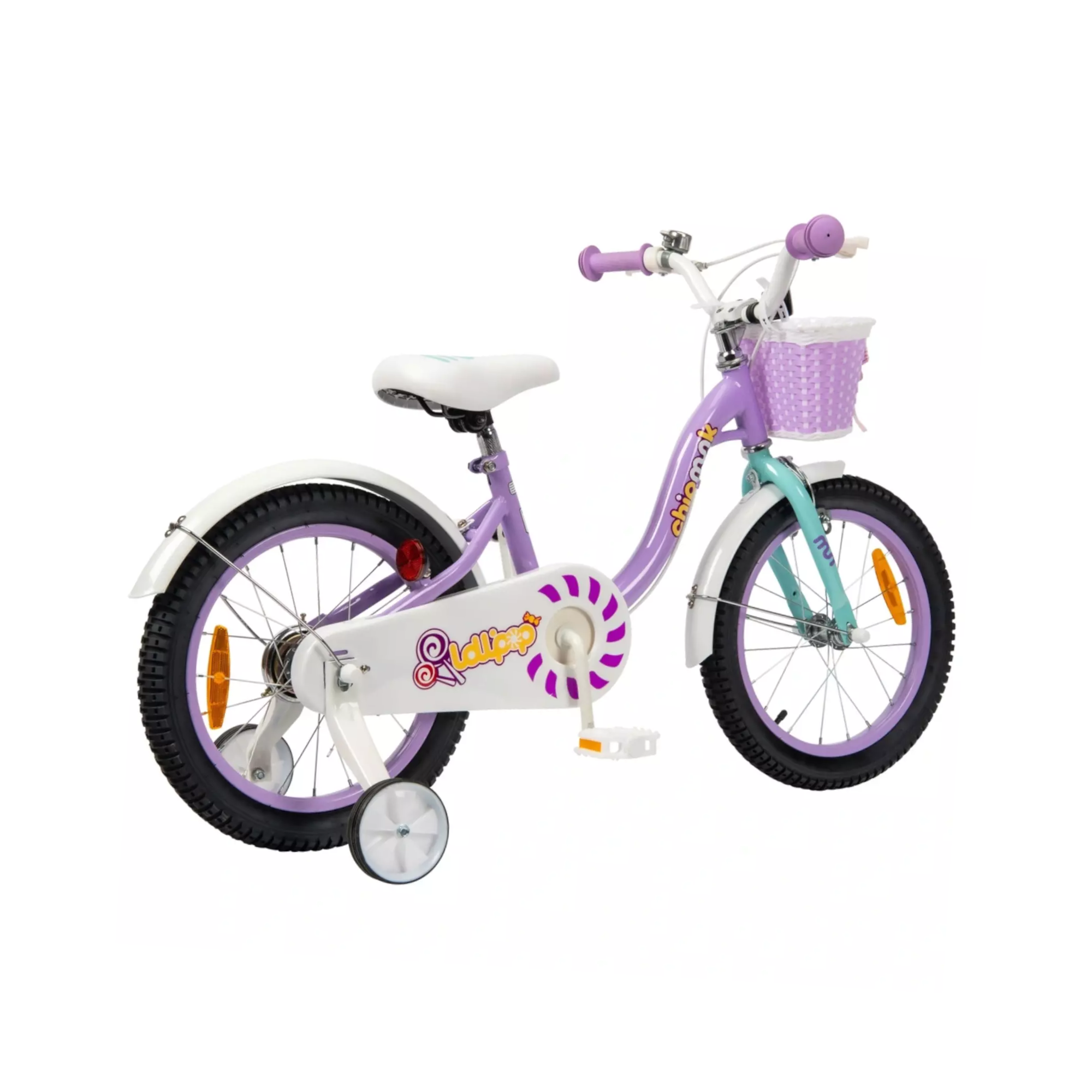 Chipmunk MM 14 Inch Bicycle with Lightweight Steel Frame, Basket, Adjustable Seat and Handle, Front + Rear Brakes, 85% Pre-Assembled Kid's Bikes with Training Wheels for Children 3-6 Years Old, Purple