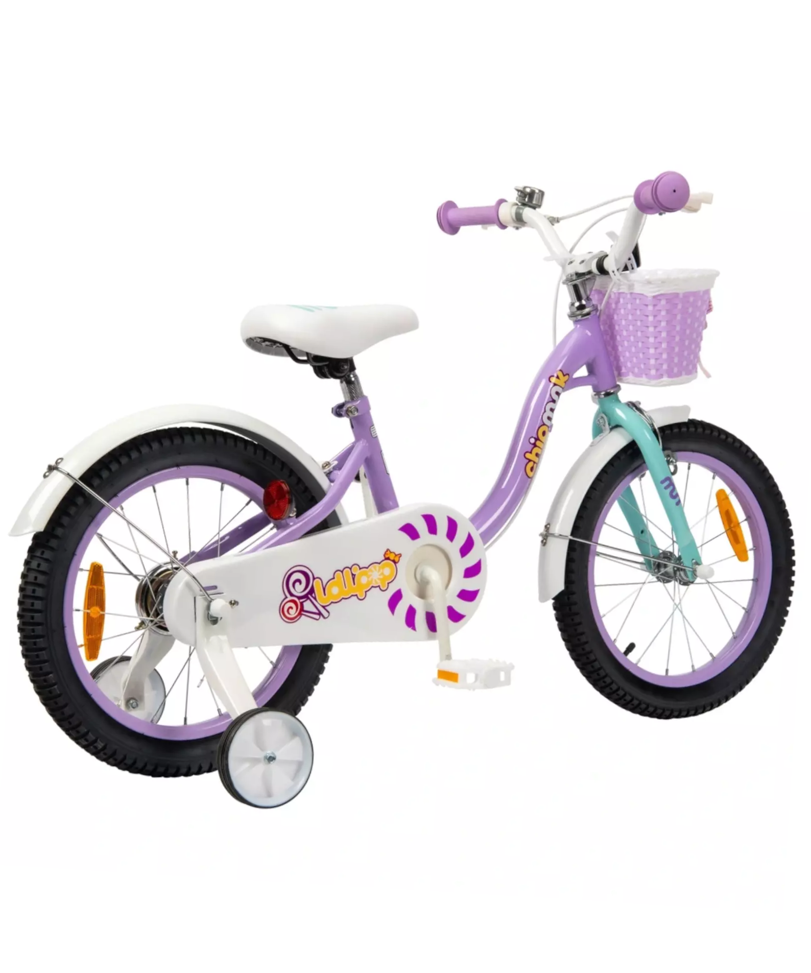 Chipmunk MM 16 Inch Bicycle with Lightweight Steel Frame, Basket, Adjustable Seat and Handle, Front + Rear Brakes, 85% Pre-Assembled Kid's Bikes with Training Wheels for Children 4-7 Years Old, Purple