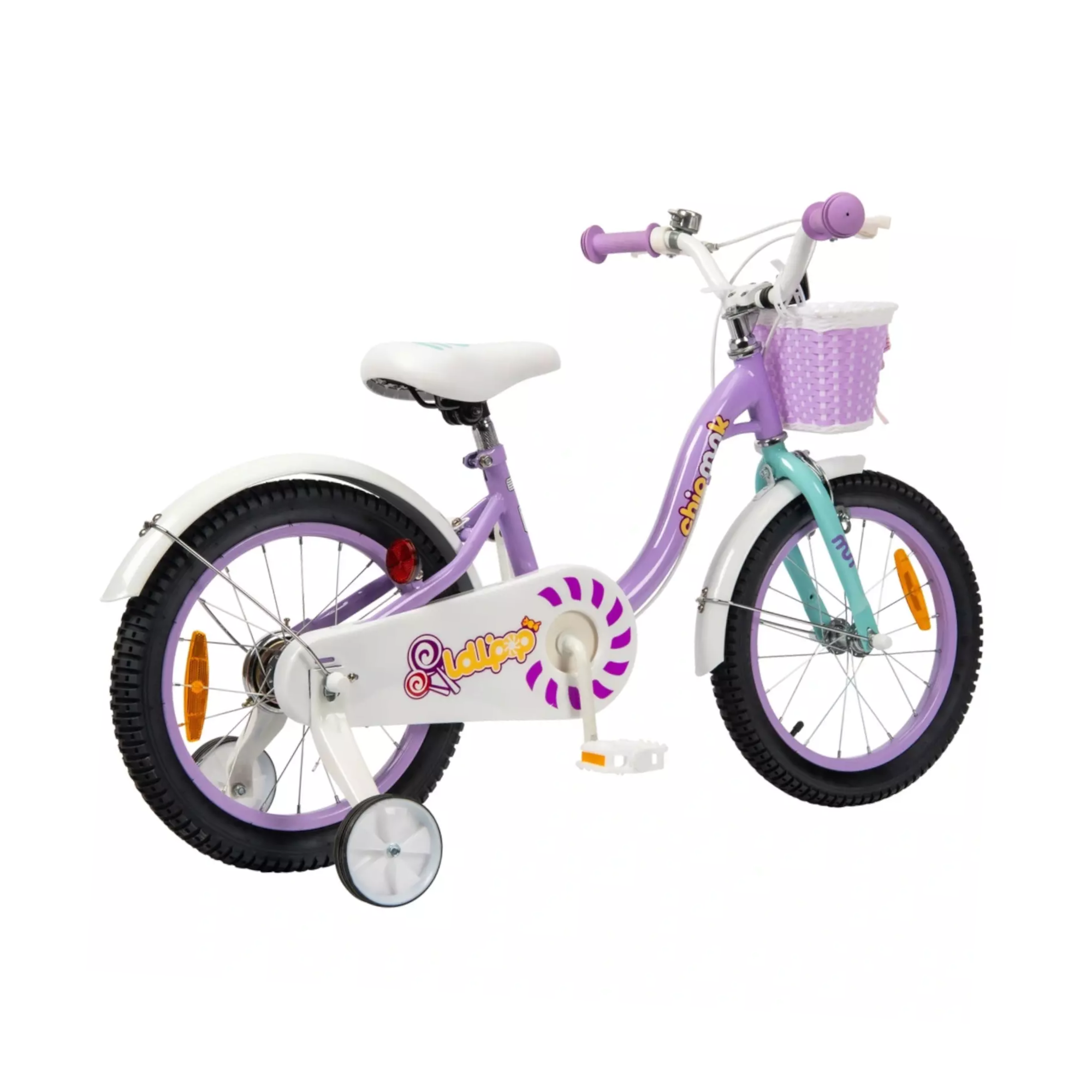 Chipmunk MM 16 Inch Bicycle with Lightweight Steel Frame, Basket, Adjustable Seat and Handle, Front + Rear Brakes, 85% Pre-Assembled Kid's Bikes with Training Wheels for Children 4-7 Years Old, Purple