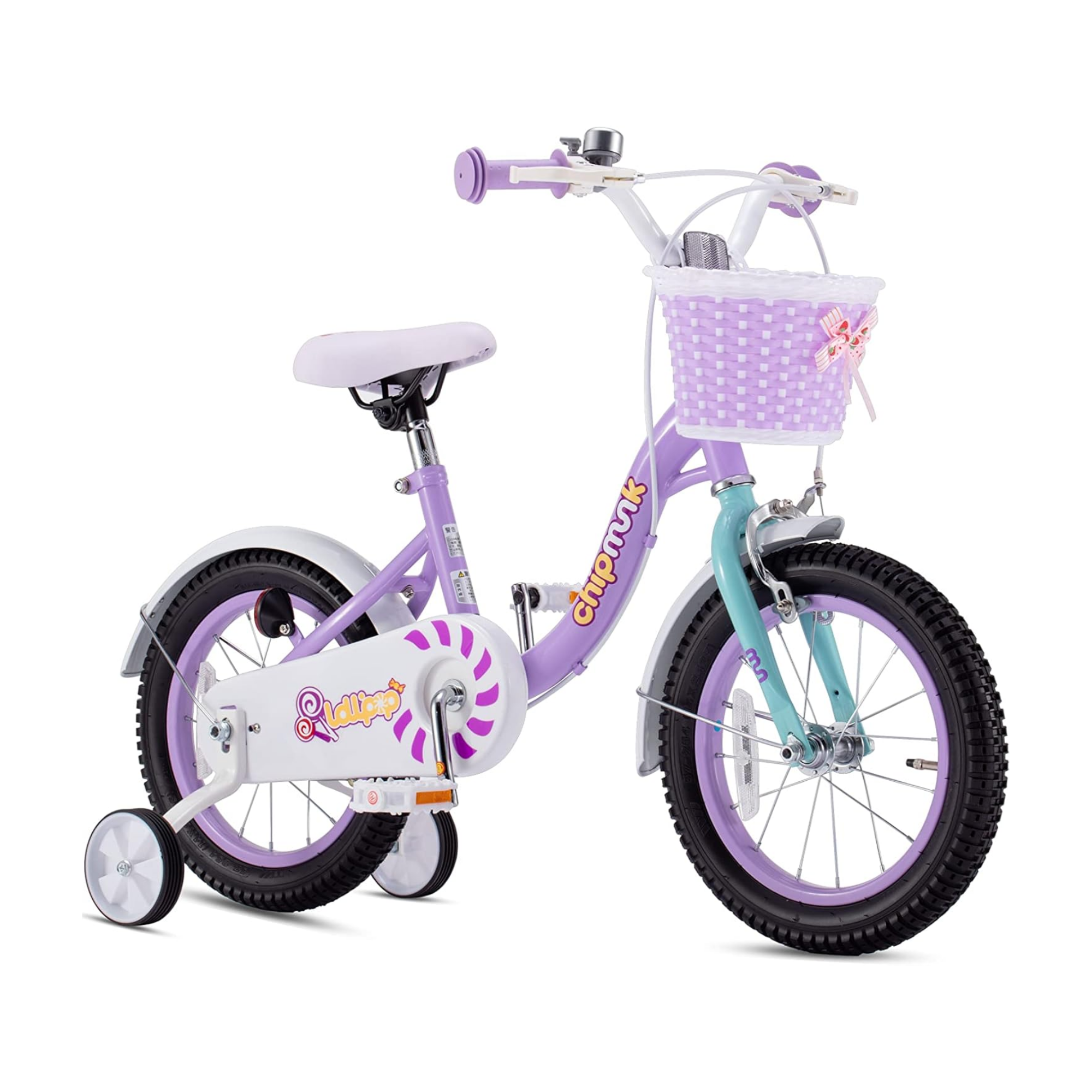 Chipmunk MM 18 Inch Bicycle with Lightweight Steel Frame, Basket, Adjustable Seat and Handle, Front + Rear Brakes, 85% Pre-Assembled Kid's Bikes with Training Wheels for Children 6-9 Years Old, Purple