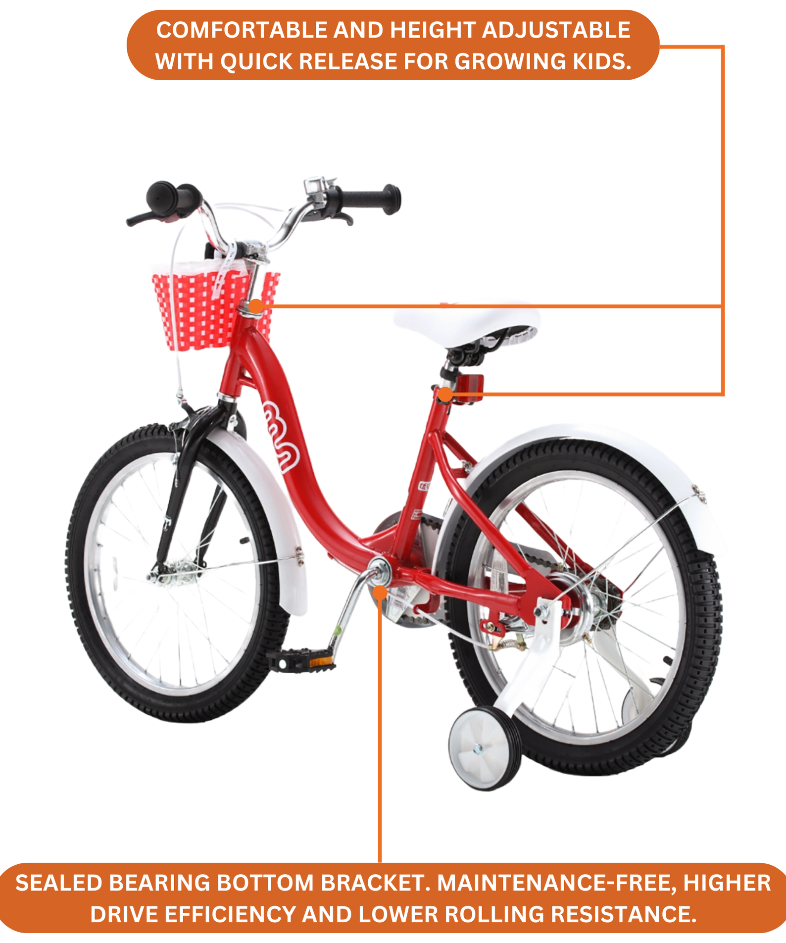 Chipmunk MM 12 Inch Bicycle with Lightweight Steel Frame, Basket, Adjustable Seat and Handle, Front + Rear Brakes, 85% Pre-Assembled Kid's Bikes with Training Wheels for Children 2-5 Years Old, Pink