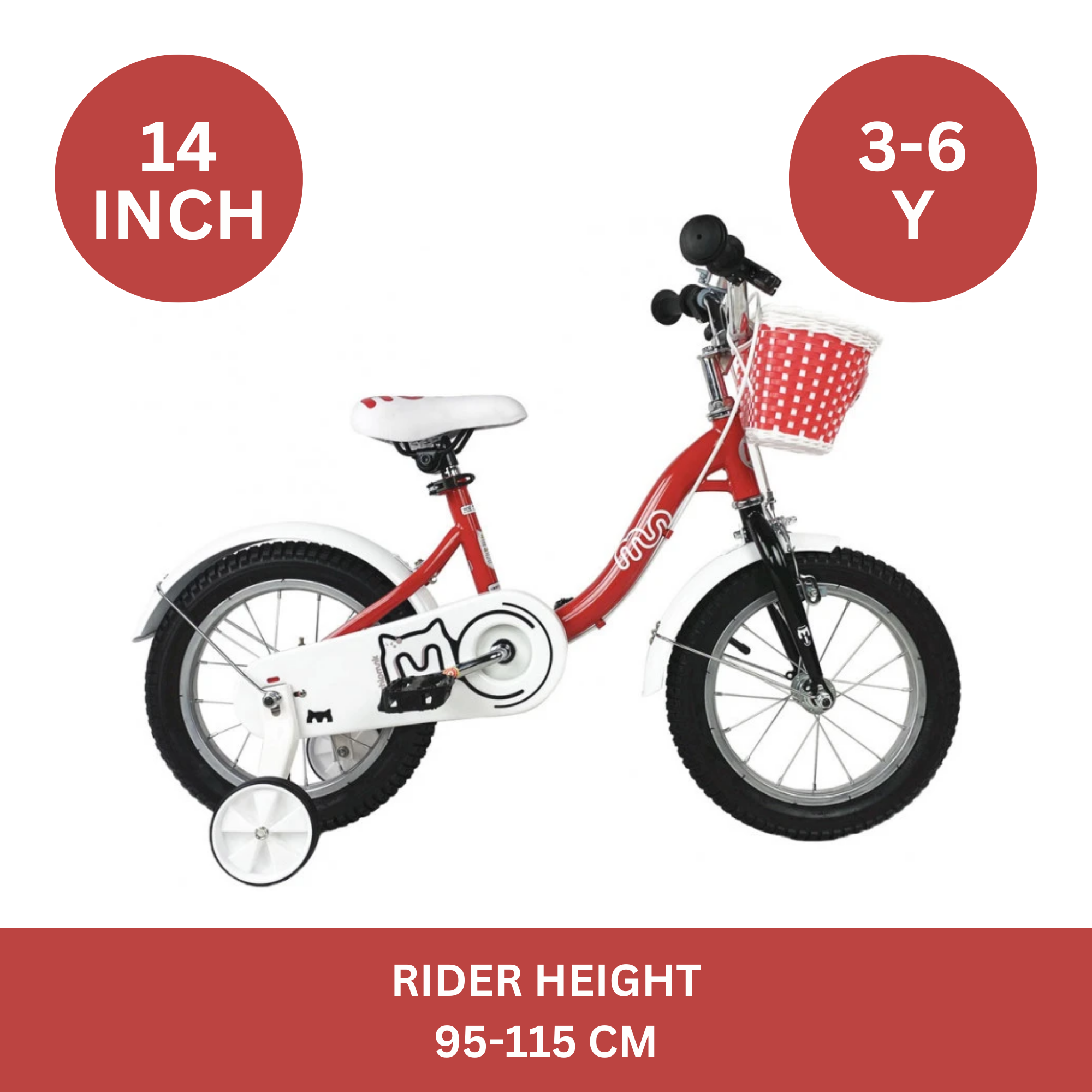 Chipmunk MM 14 Inch Bicycle with Lightweight Steel Frame, Basket, Adjustable Seat and Handle, Front + Rear Brakes, 85% Pre-Assembled Kid's Bikes with Training Wheels for Children 3-6 Years Old, Red