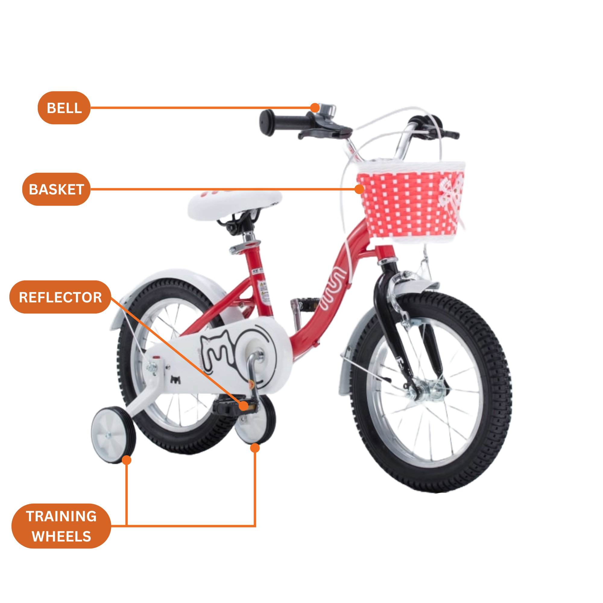 Chipmunk MM 14 Inch Bicycle with Lightweight Steel Frame, Basket, Adjustable Seat and Handle, Front + Rear Brakes, 85% Pre-Assembled Kid's Bikes with Training Wheels for Children 3-6 Years Old, Red