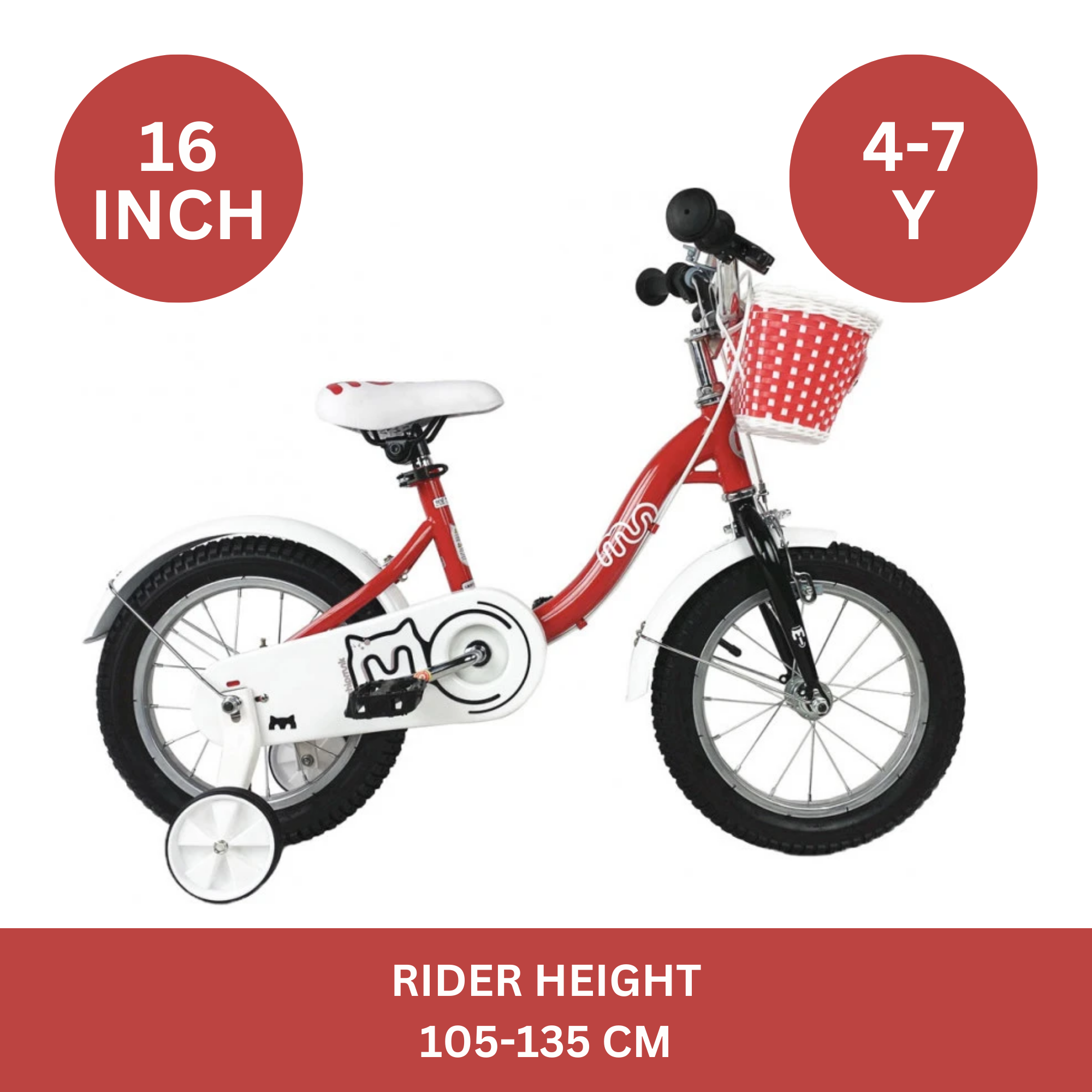 Chipmunk MM 16 Inch Bicycle with Lightweight Steel Frame, Basket, Adjustable Seat and Handle, Front + Rear Brakes, 85% Pre-Assembled Kid's Bikes with Training Wheels for Children 4-7 Years Old, Red