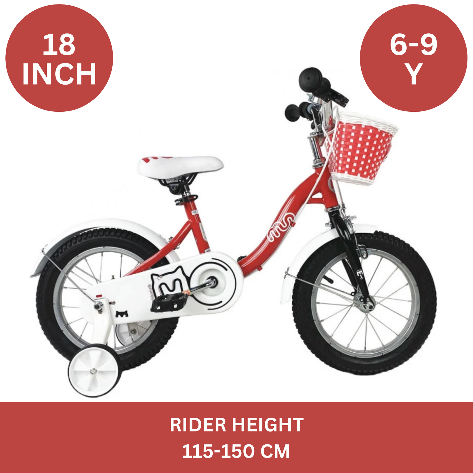 Chipmunk MM 18 Inch Bicycle with Lightweight Steel Frame, Basket, Adjustable Seat and Handle, Front + Rear Brakes, 85% Pre-Assembled Kid's Bikes with Training Wheels for Children 6-9 Years Old, Red
