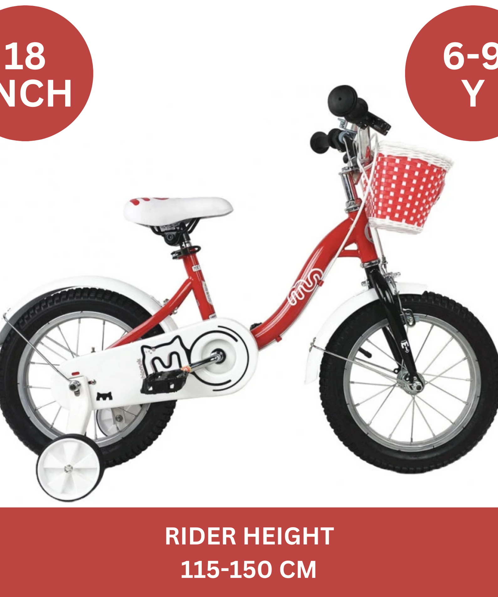 Chipmunk MM 18 Inch Bicycle with Lightweight Steel Frame, Basket, Adjustable Seat and Handle, Front + Rear Brakes, 85% Pre-Assembled Kid's Bikes with Training Wheels for Children 6-9 Years Old, Red