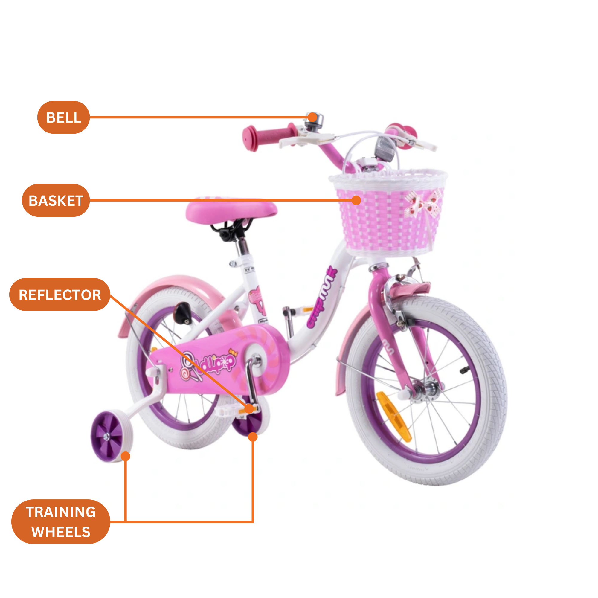 Chipmunk MM 18 Inch Bicycle with Lightweight Steel Frame, Basket, Adjustable Seat and Handle, Front + Rear Brakes, 85% Pre-Assembled Kid's Bikes with Training Wheels for Children 6-9 Years Old, White