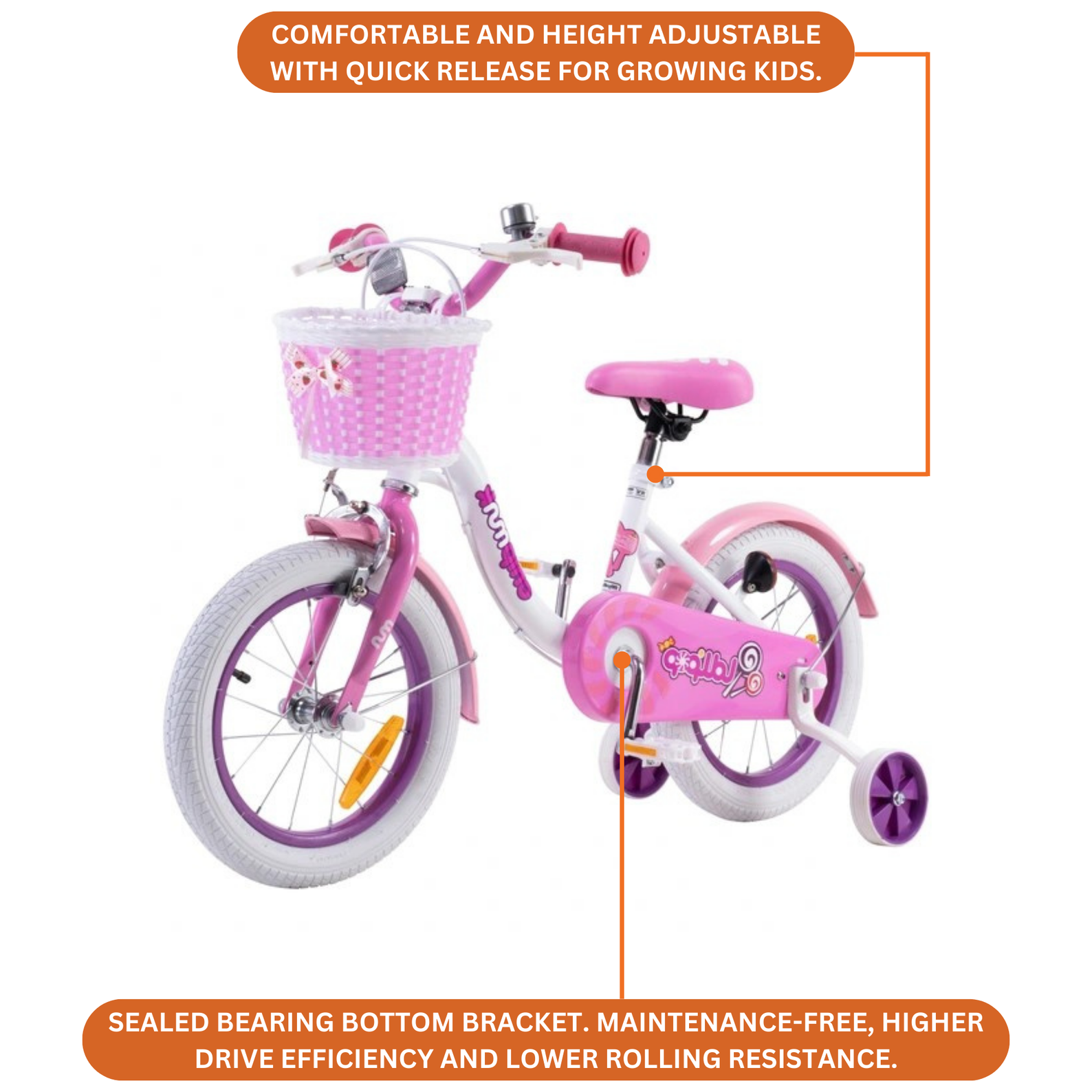 Chipmunk MM 18 Inch Bicycle with Lightweight Steel Frame, Basket, Adjustable Seat and Handle, Front + Rear Brakes, 85% Pre-Assembled Kid's Bikes with Training Wheels for Children 6-9 Years Old, White