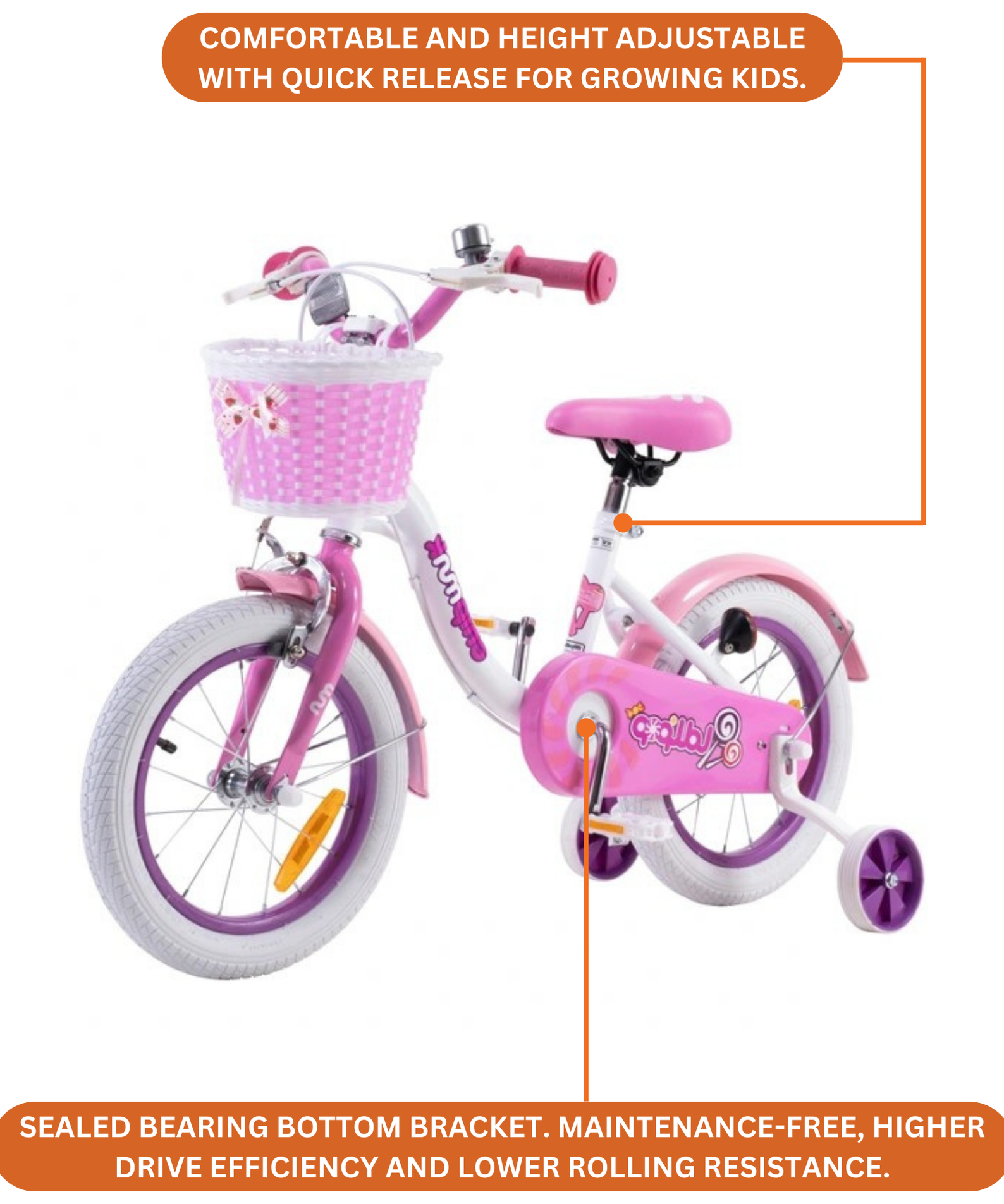 Chipmunk MM 16 Inch Bicycle with Lightweight Steel Frame, Basket, Adjustable Seat and Handle, Front + Rear Brakes, 85% Pre-Assembled Kid's Bikes with Training Wheels for Children 4-7 Years Old, White