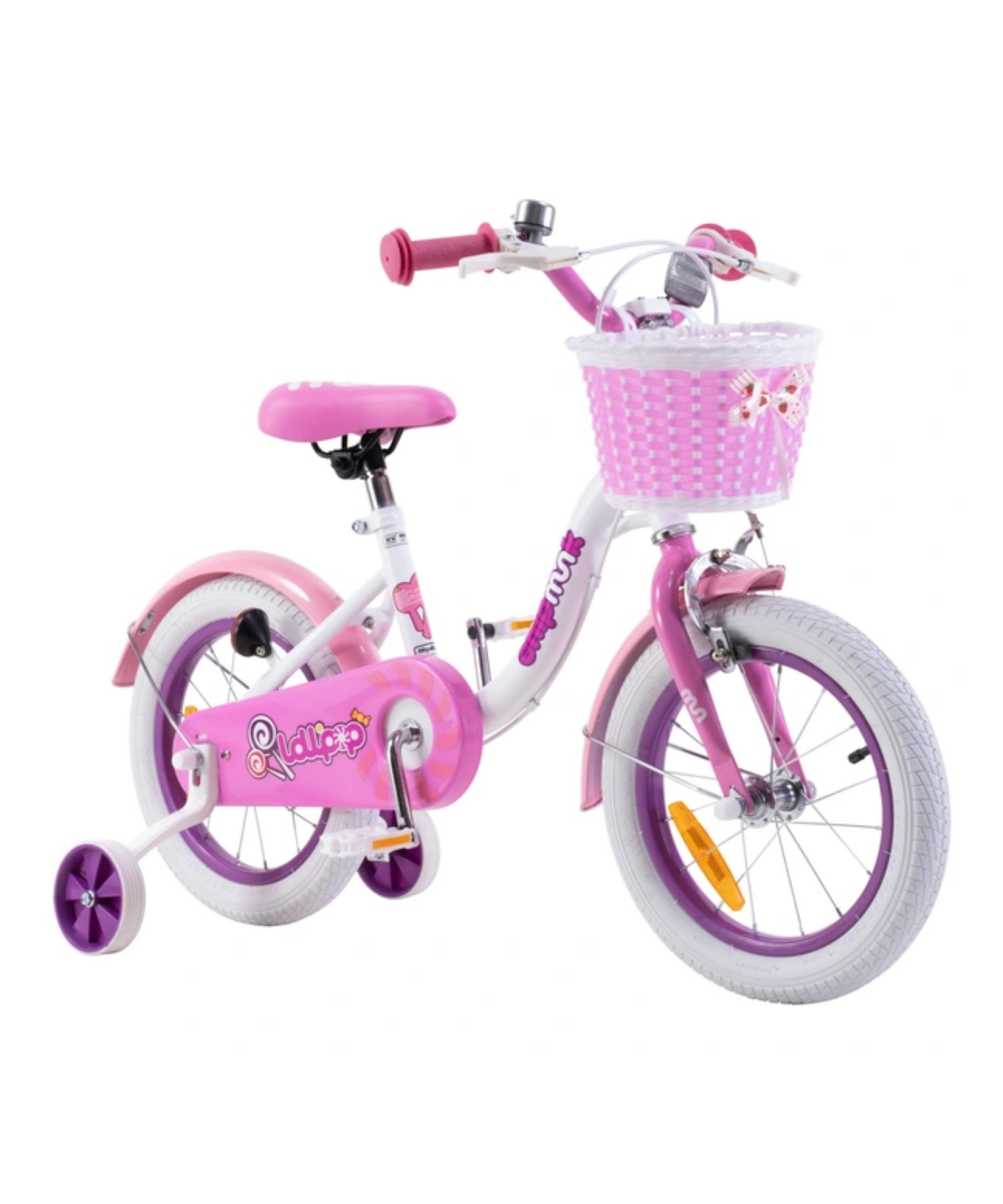 Chipmunk MM 14 Inch Bicycle with Lightweight Steel Frame, Basket, Adjustable Seat and Handle, Front + Rear Brakes, 85% Pre-Assembled Kid's Bikes with Training Wheels for Children 3-6 Years Old, White