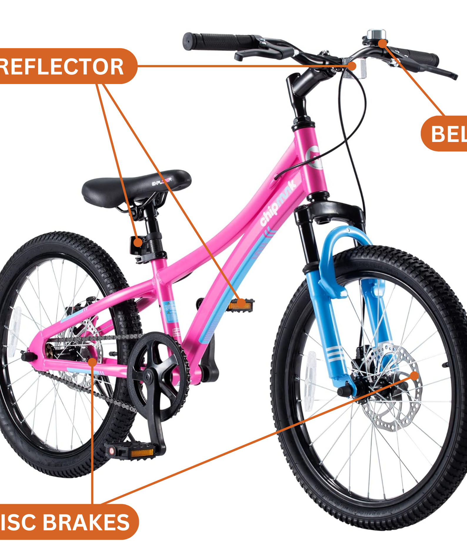 Chipmunk Explorer 20 Inch Bicycle with Lightweight Aluminium Frame, Adjustable Seat and Handle, Front + Rear Brakes, 95% Pre-Assembled Kid's Bikes with Kickstand for Children 8-12 Years Old, Pink