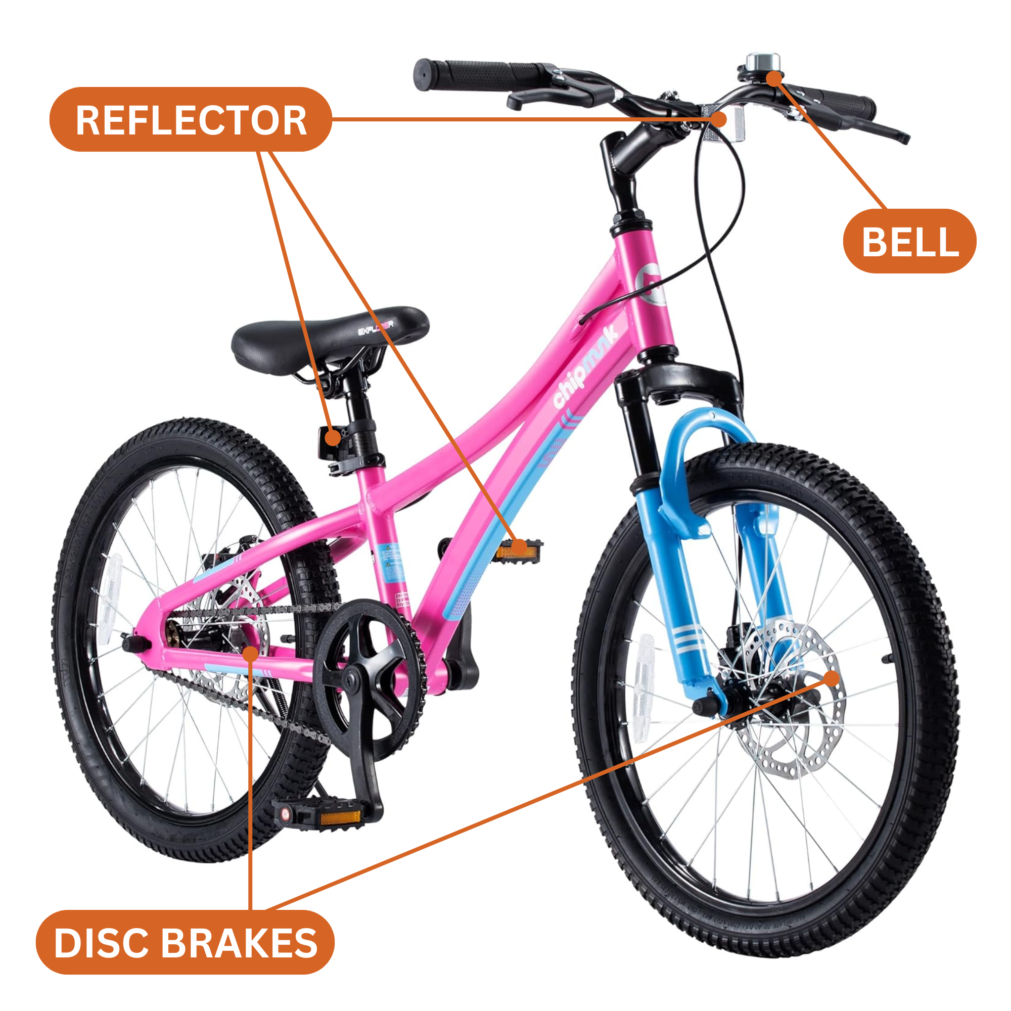 Chipmunk Explorer 20 Inch Bicycle with Lightweight Aluminium Frame, Adjustable Seat and Handle, Front + Rear Brakes, 95% Pre-Assembled Kid's Bikes with Kickstand for Children 8-12 Years Old, Pink