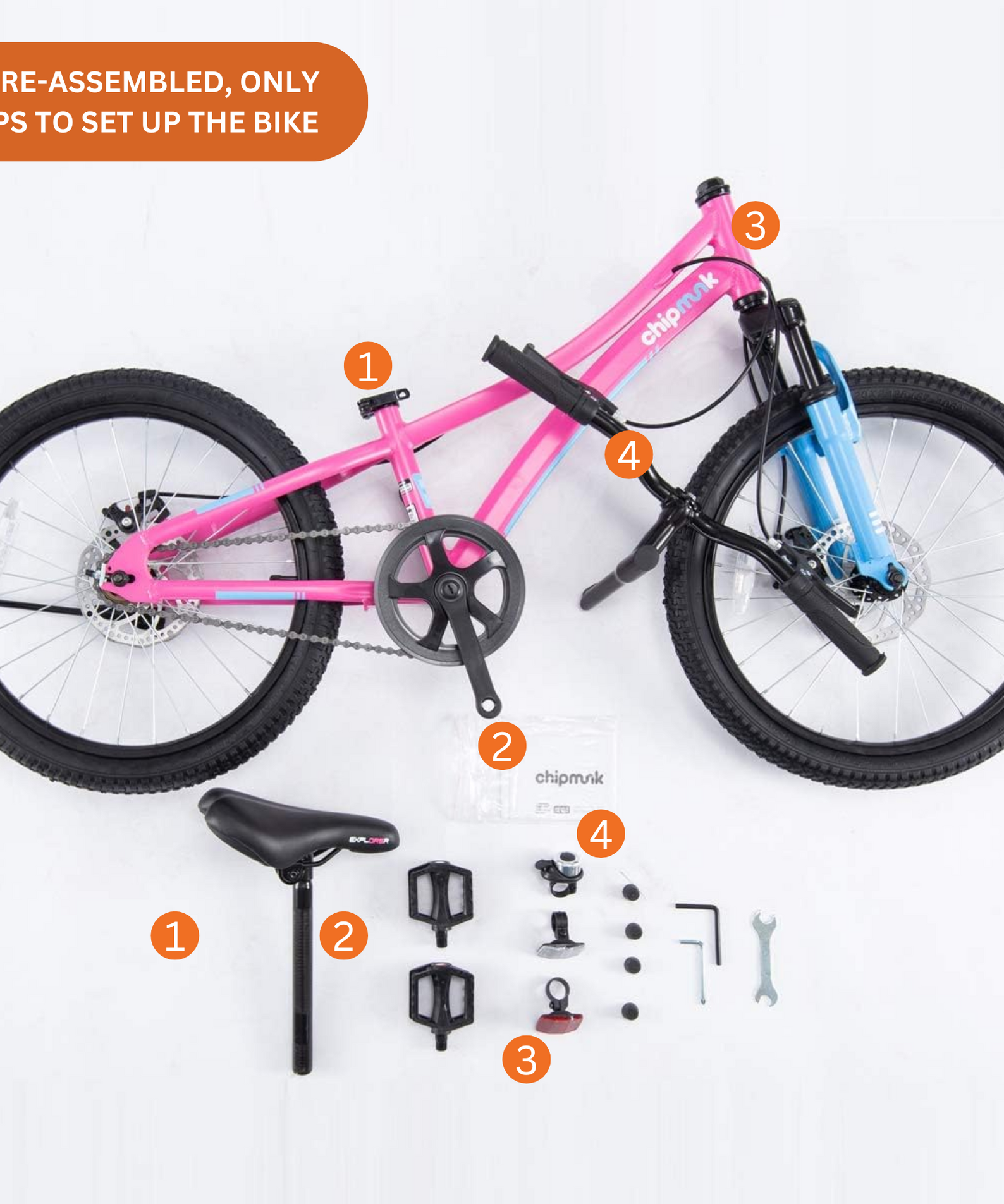 Chipmunk Explorer 20 Inch Bicycle with Lightweight Aluminium Frame, Adjustable Seat and Handle, Front + Rear Brakes, 95% Pre-Assembled Kid's Bikes with Kickstand for Children 8-12 Years Old, Pink