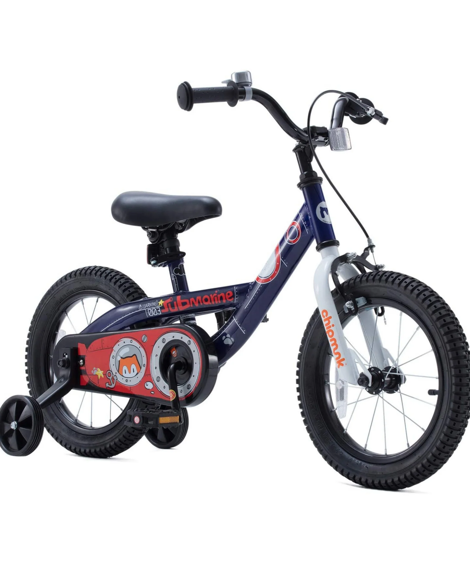 Chipmunk Submarine 18 Inch Bicycle with Lightweight Steel Frame, Adjustable Seat and Handle, Front + Rear Brakes, 95% Pre-Assembled Kid's Bikes with Training Wheels for Children 6-9 Years Old, Navy