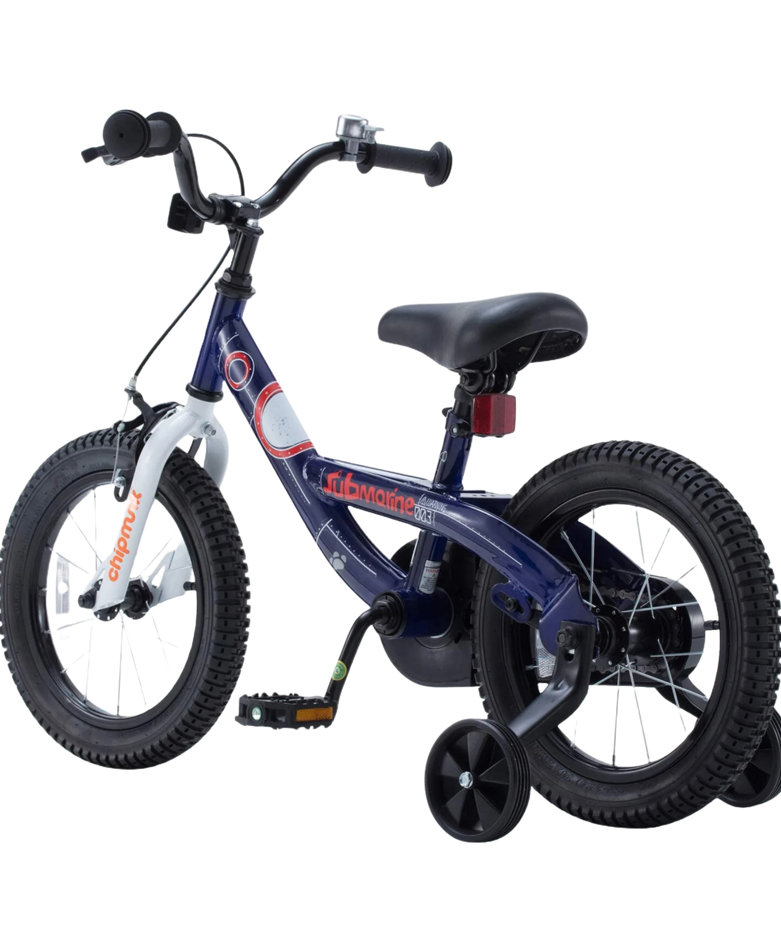 Chipmunk Submarine 18 Inch Bicycle with Lightweight Steel Frame, Adjustable Seat and Handle, Front + Rear Brakes, 95% Pre-Assembled Kid's Bikes with Training Wheels for Children 6-9 Years Old, Navy