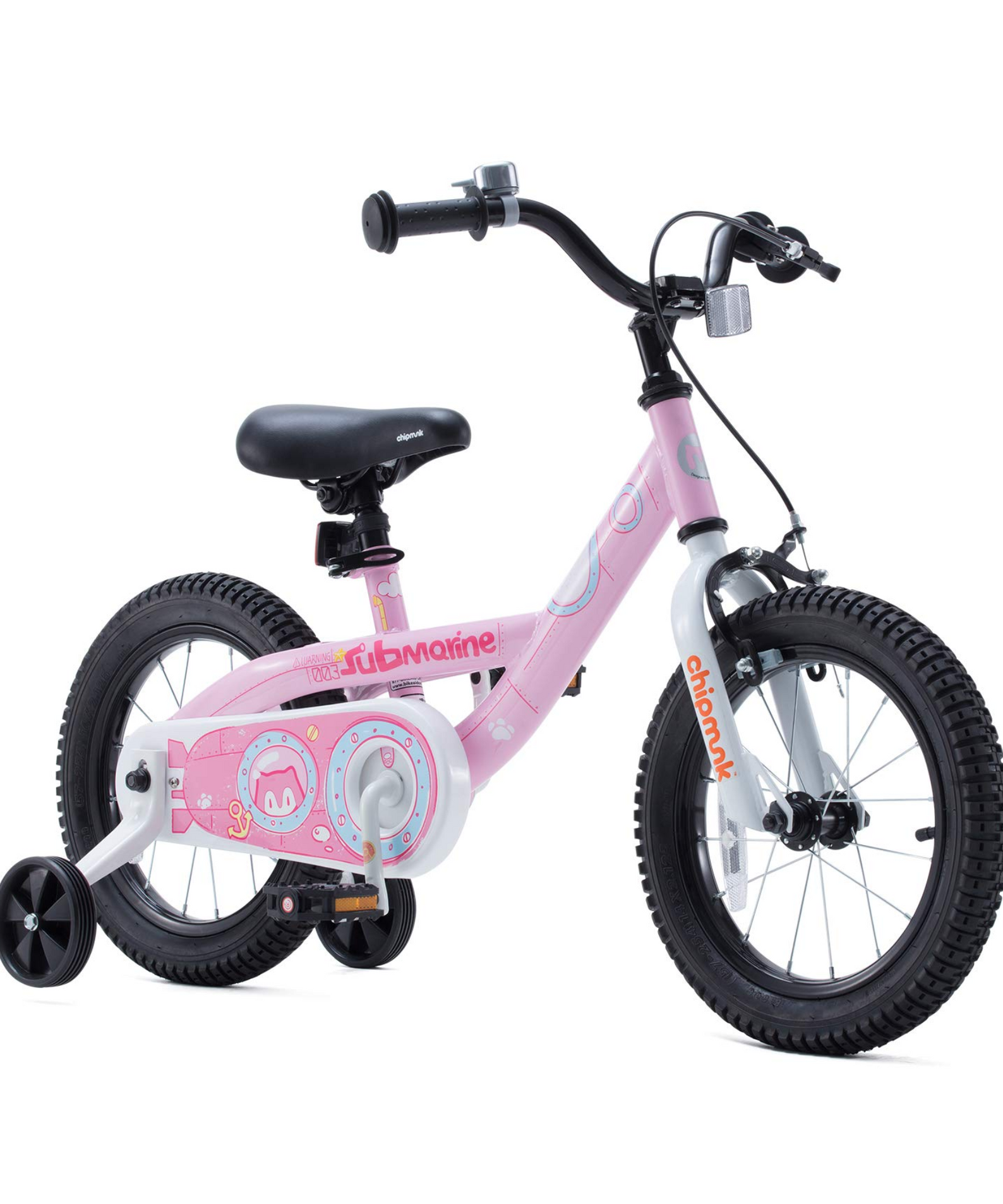Chipmunk Submarine 18 Inch Bicycle with Lightweight Steel Frame, Adjustable Seat and Handle, Front + Rear Brakes, 95% Pre-Assembled Kid's Bikes with Training Wheels for Children 6-9 Years Old, Pink
